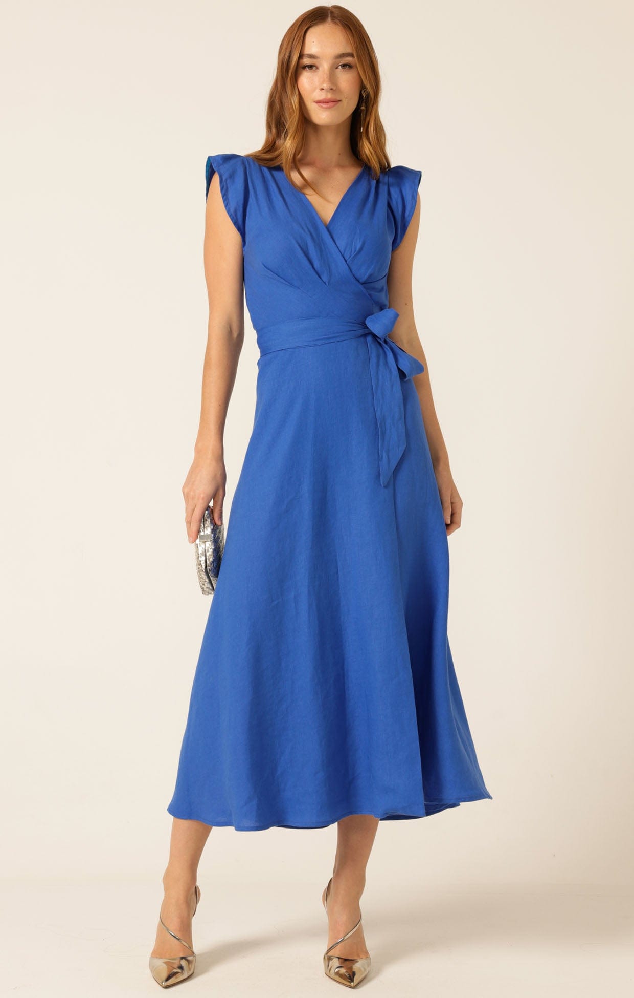 chinese dress ladies Sleeveless Sculpted Cobalt Blue Linen Dress – grizas.com