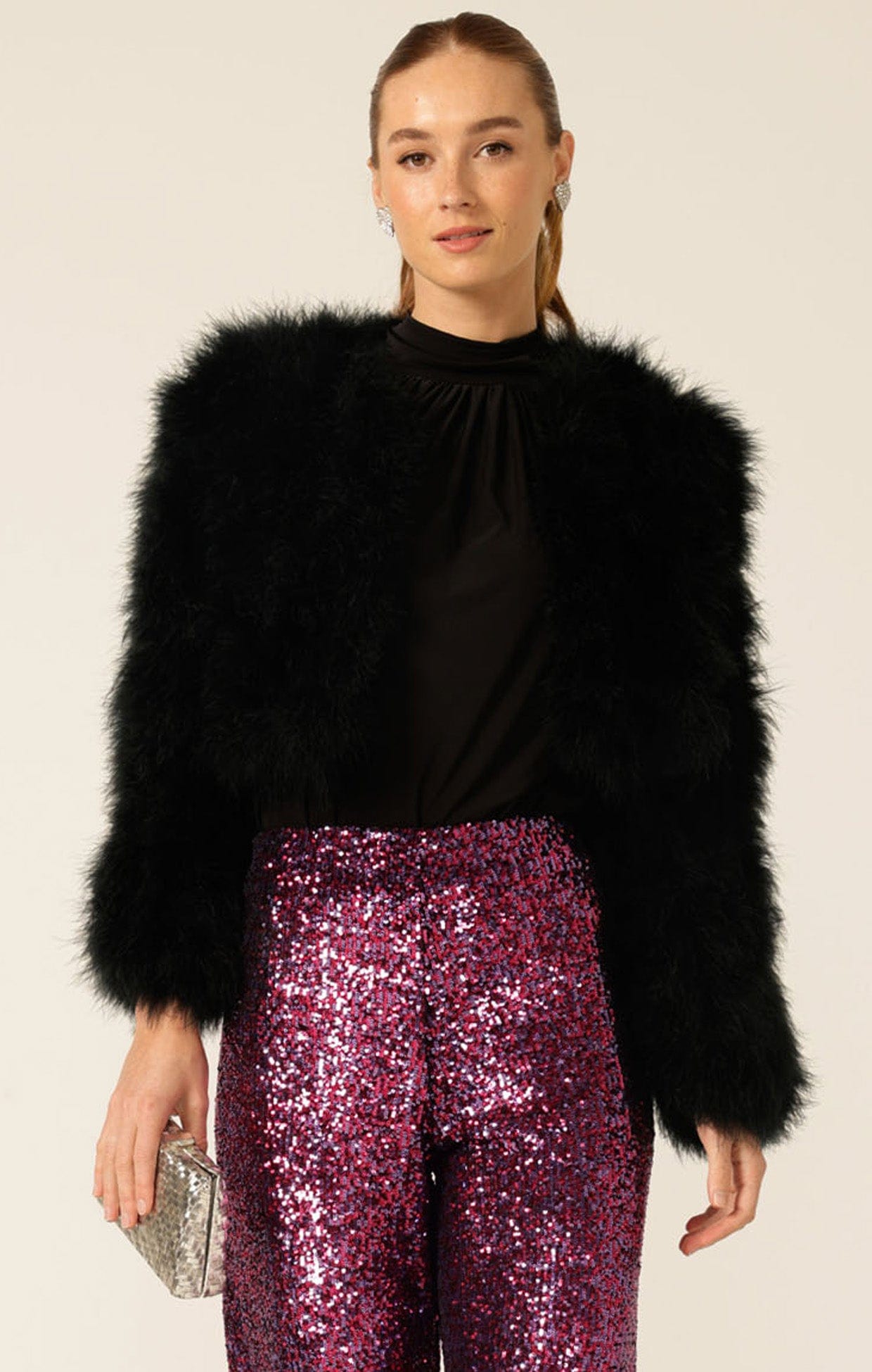 Jackets Multi Occasion LUXE FEATHER JACKET IN BLACK