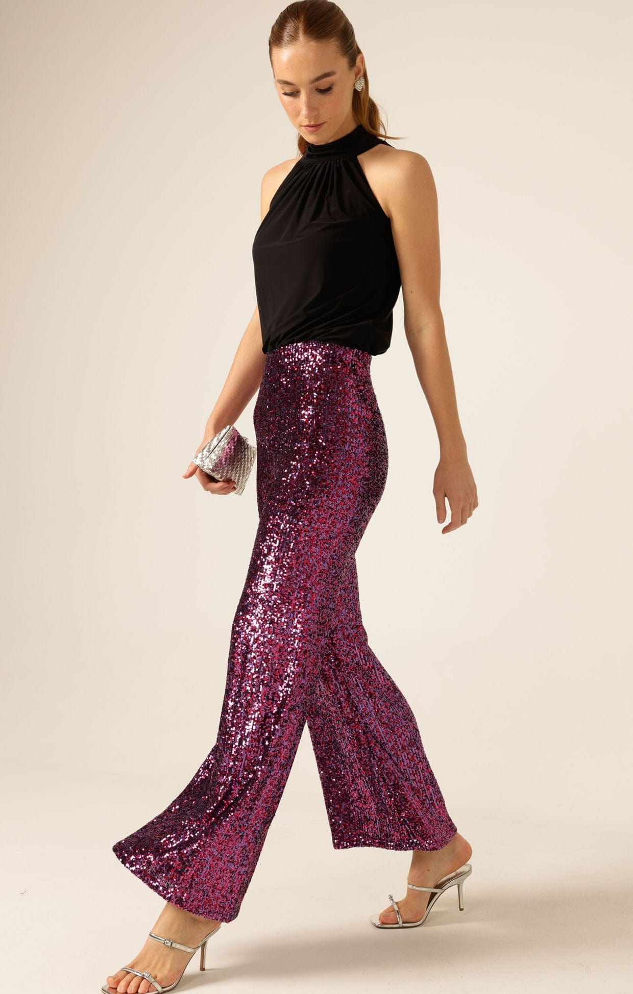 Pants SEQUIN PALAZZO PANT IN PINK MULTI