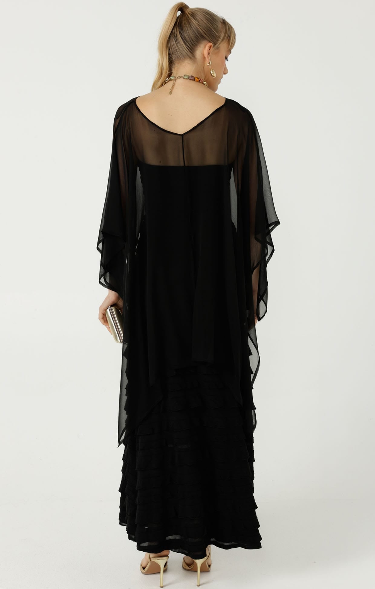 Jackets Multi Occasion OS / BLACK SHEER SILK CAPE IN BLACK