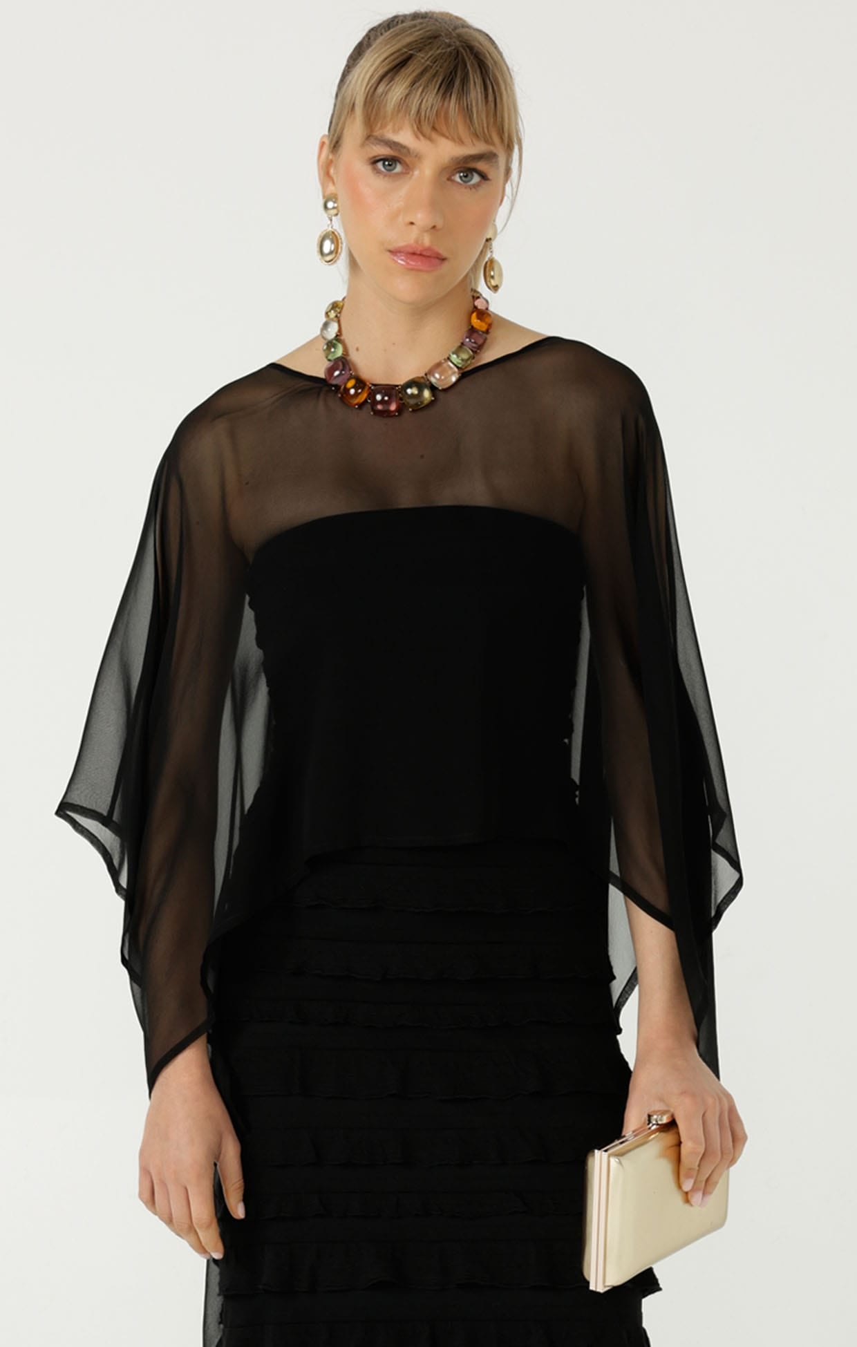 Jackets Multi Occasion OS / BLACK SHEER SILK CAPE IN BLACK