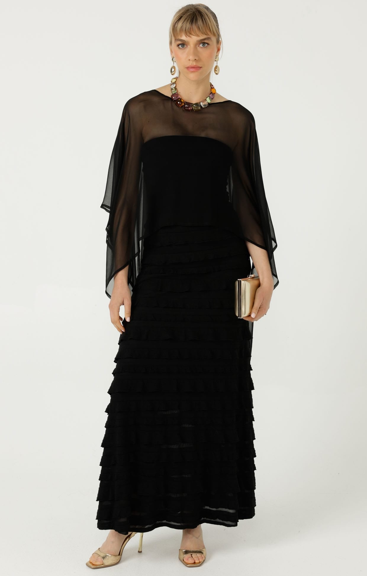 Jackets Multi Occasion OS / BLACK SHEER SILK CAPE IN BLACK
