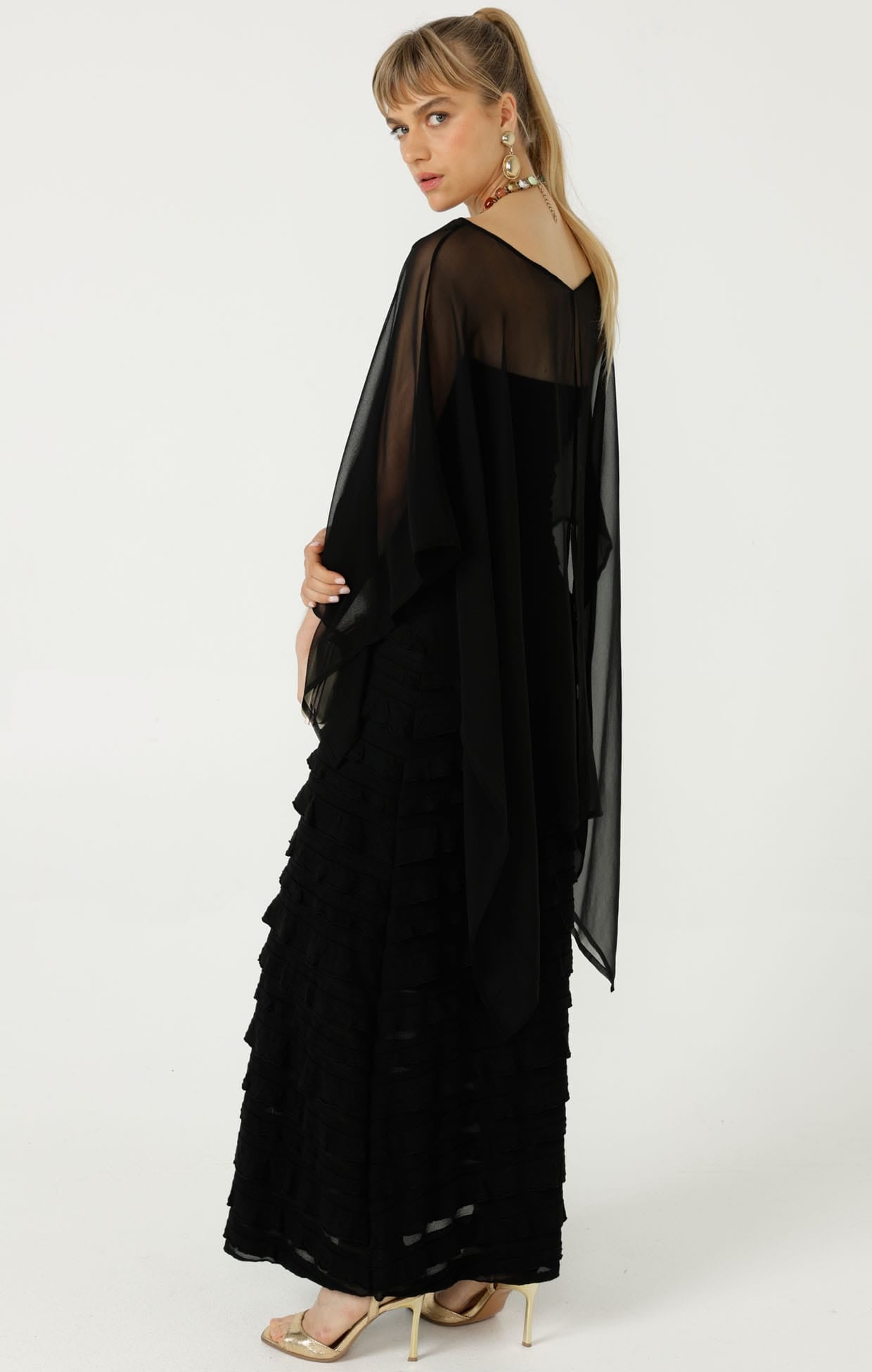 Jackets Multi Occasion OS / BLACK SHEER SILK CAPE IN BLACK