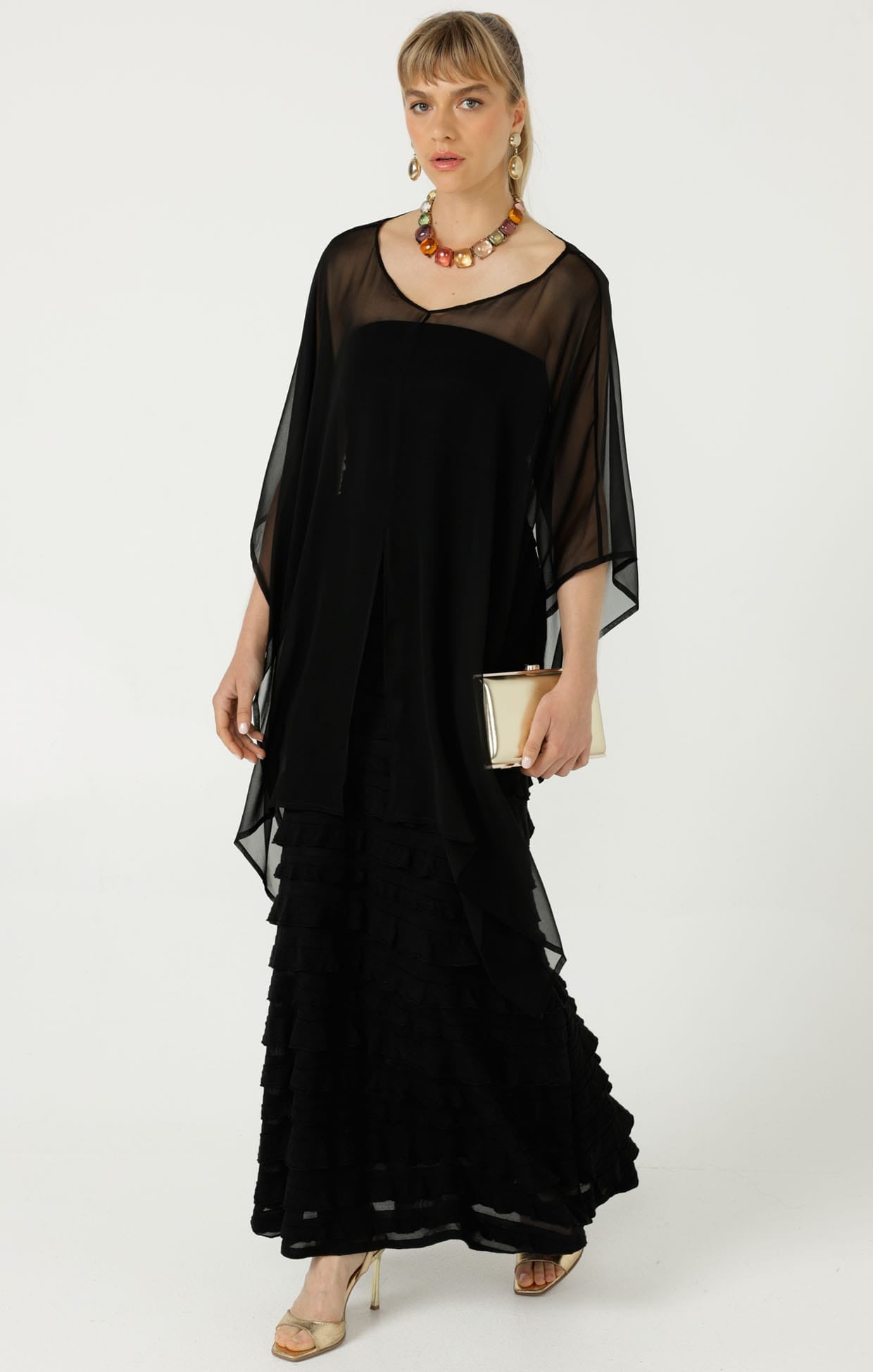 Jackets Multi Occasion OS / BLACK SHEER SILK CAPE IN BLACK
