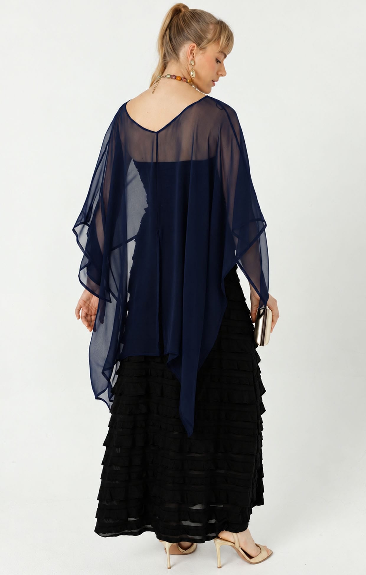 Jackets Multi Occasion OS / NAVY SHEER SILK CAPE IN NAVY