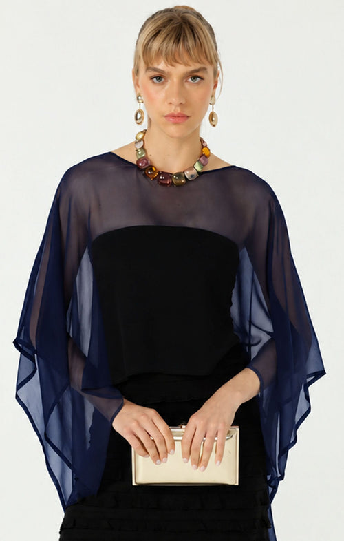 Jackets Multi Occasion OS / NAVY SHEER SILK CAPE IN NAVY