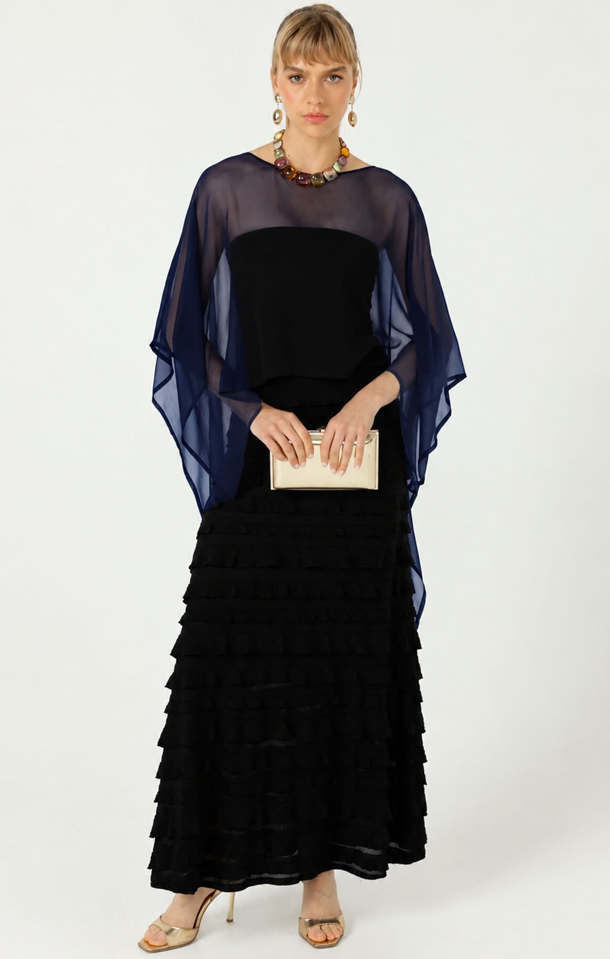 Jackets Multi Occasion OS / NAVY SHEER SILK CAPE IN NAVY