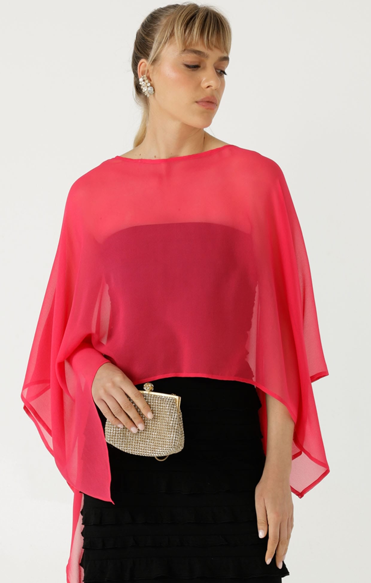 Jackets Multi Occasion OS / PINK SHEER SILK CAPE IN PINK