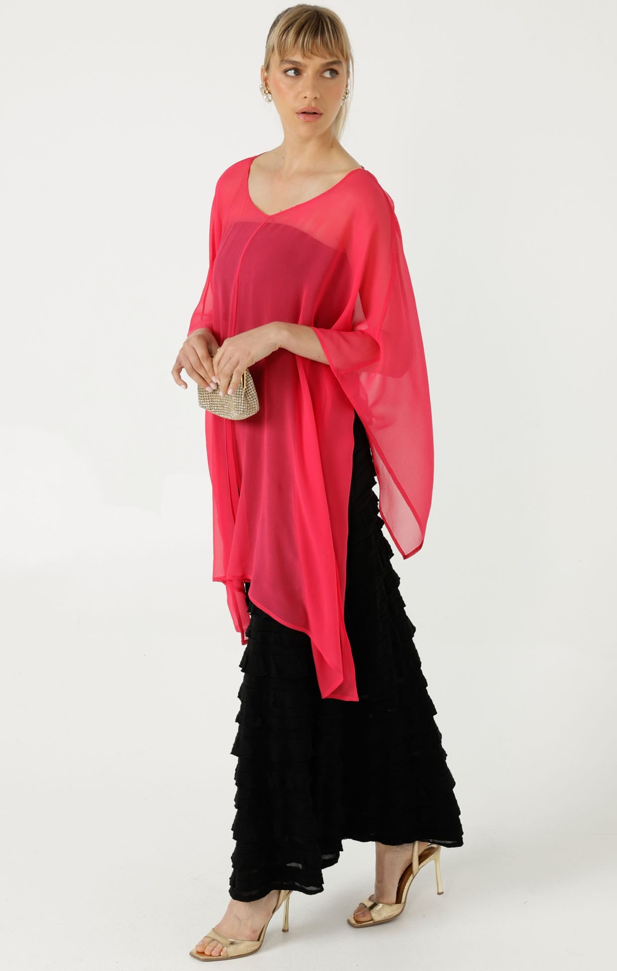 Jackets Multi Occasion OS / PINK SHEER SILK CAPE IN PINK