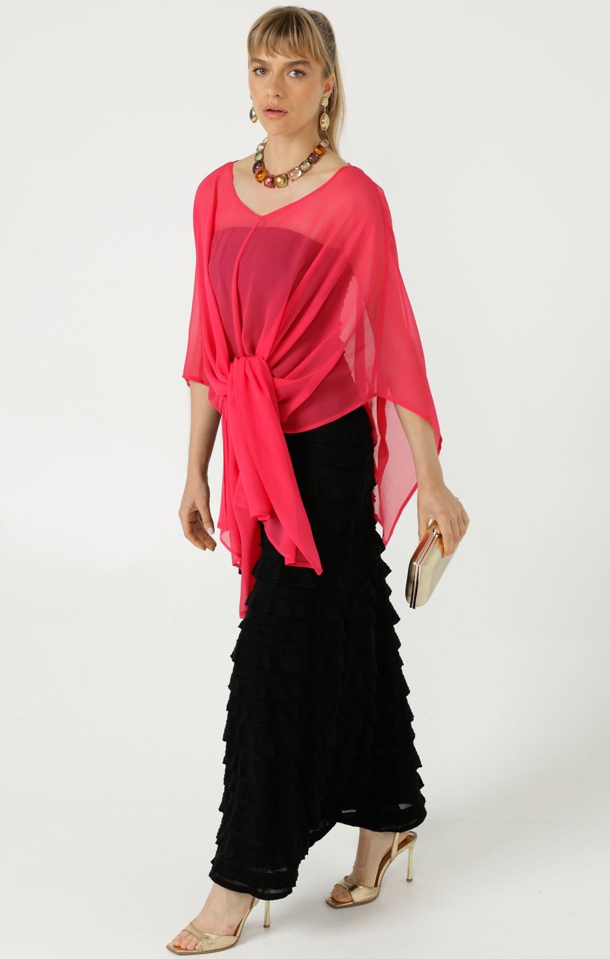 Jackets Multi Occasion OS / PINK SHEER SILK CAPE IN PINK