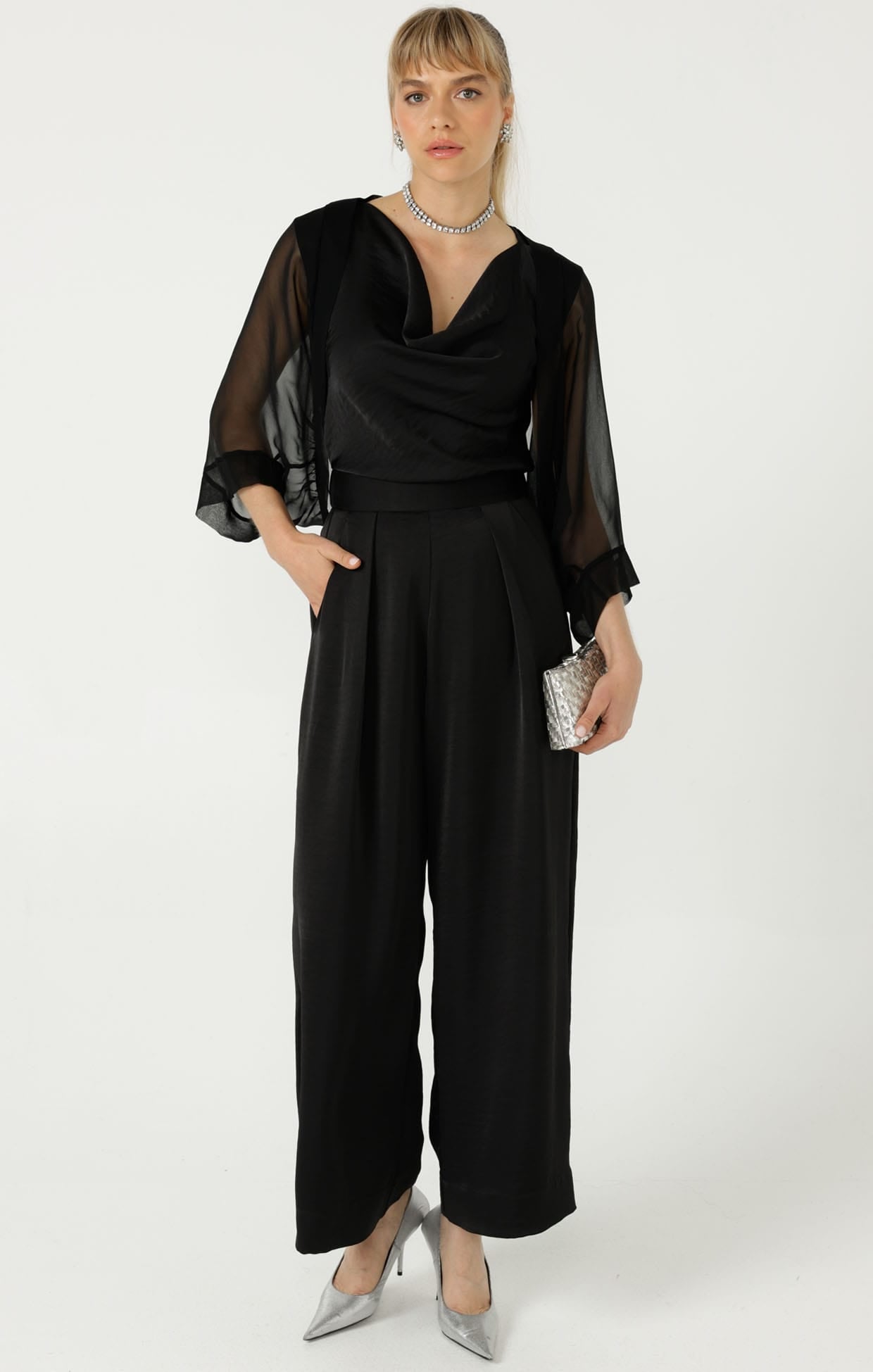 Jackets OS / BLACK SHEER SILK KIMONO IN BLACK
