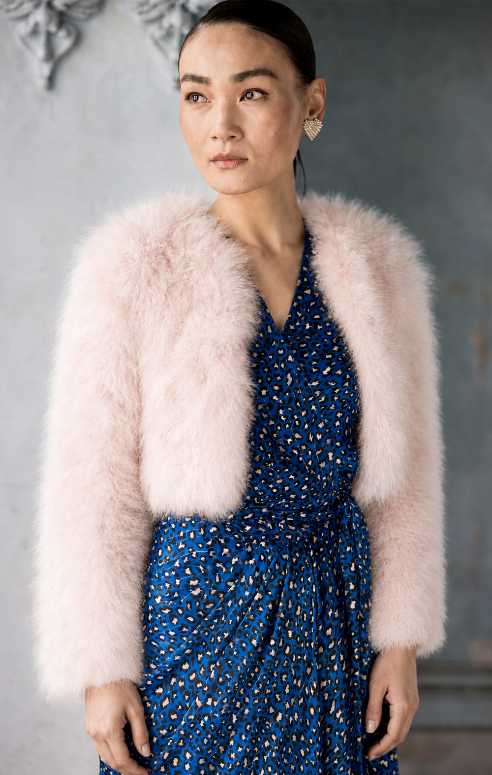 LUXE FEATHER JACKET IN BABY PINK