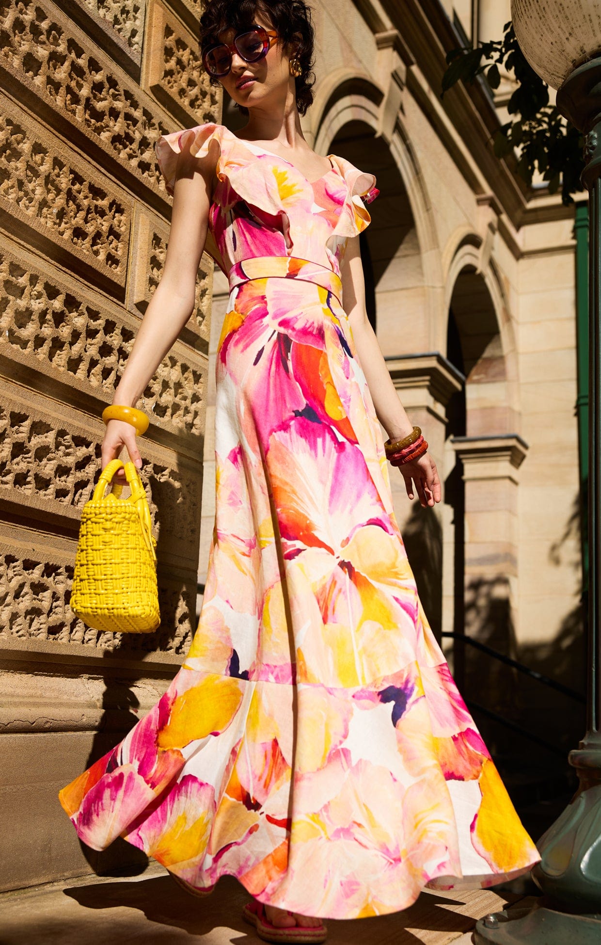 Summer Fiesta Linen Maxi Dress in Pink Orange