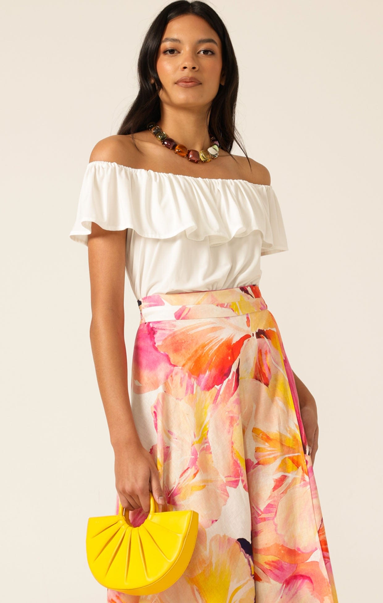 Tops Multi Occasion OFF SHOULDER FRILL TOP IN IVORY