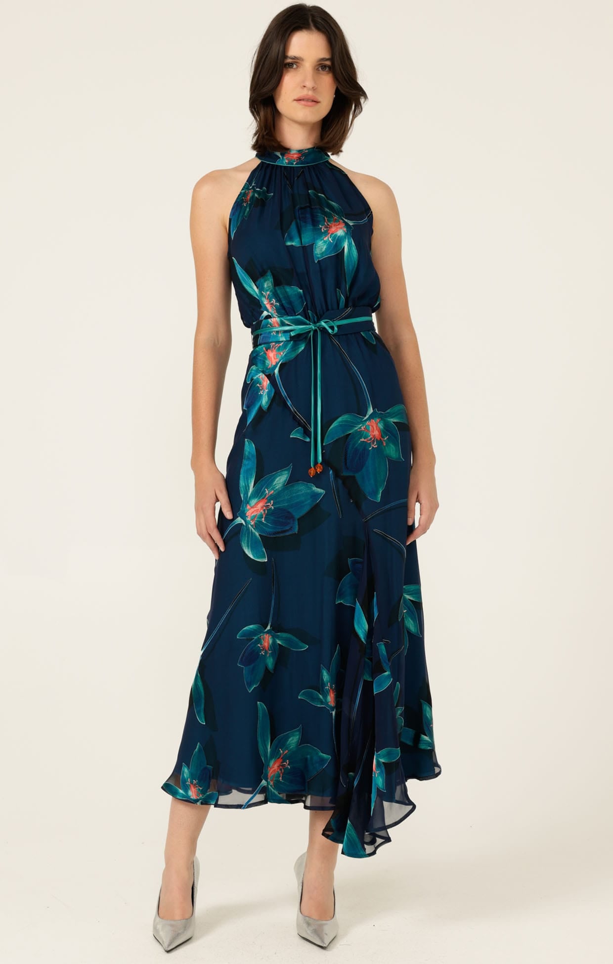 teal blue dresses for women Topaz Testimony Silk Dress in Floral| High Neck Events Dress test100823 Lulus Va Va Voom Knobs:Matte Brass