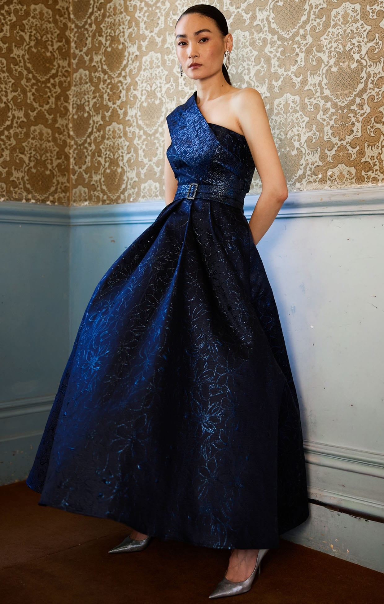 Twilight Jacquard Long Evening Gown