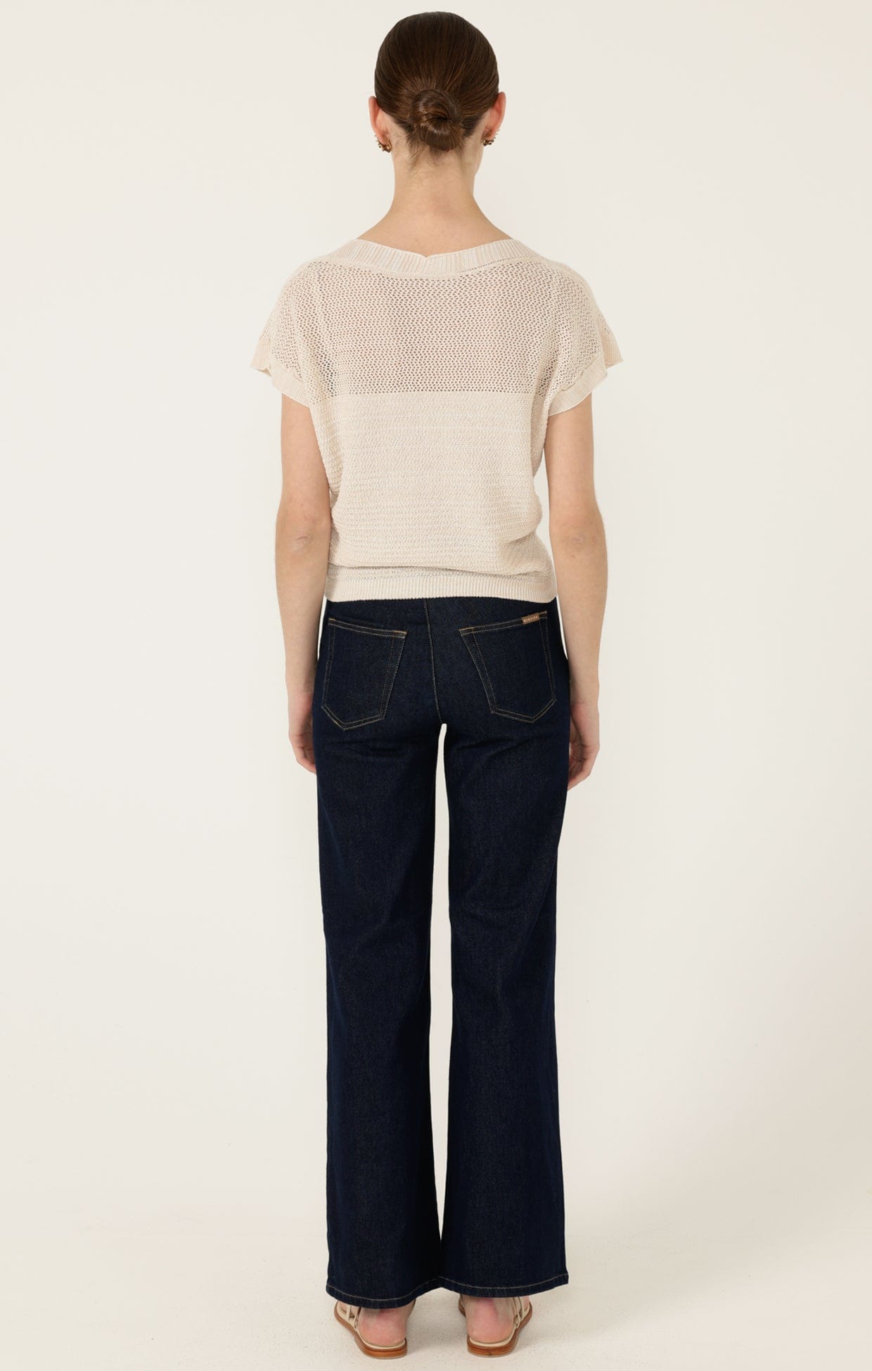 Knitwear V NECK MESH KNIT TOP IN CANVAS