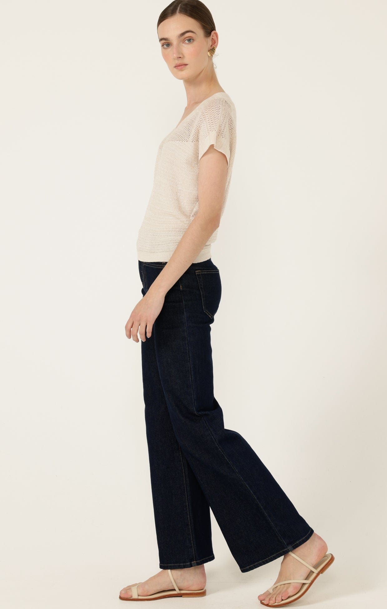 Knitwear V NECK MESH KNIT TOP IN CANVAS