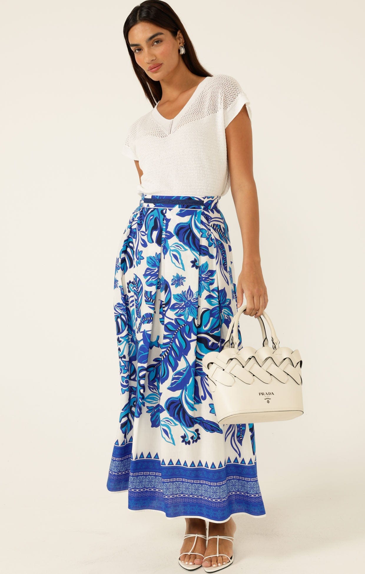 Knitwear V NECK MESH KNIT TOP IN ICE WATER