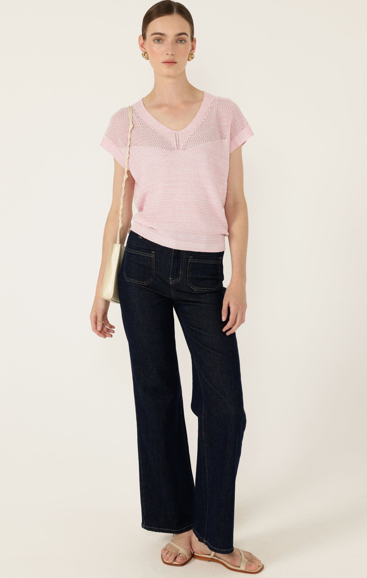 Knitwear V NECK MESH KNIT TOP IN WILD ROSE