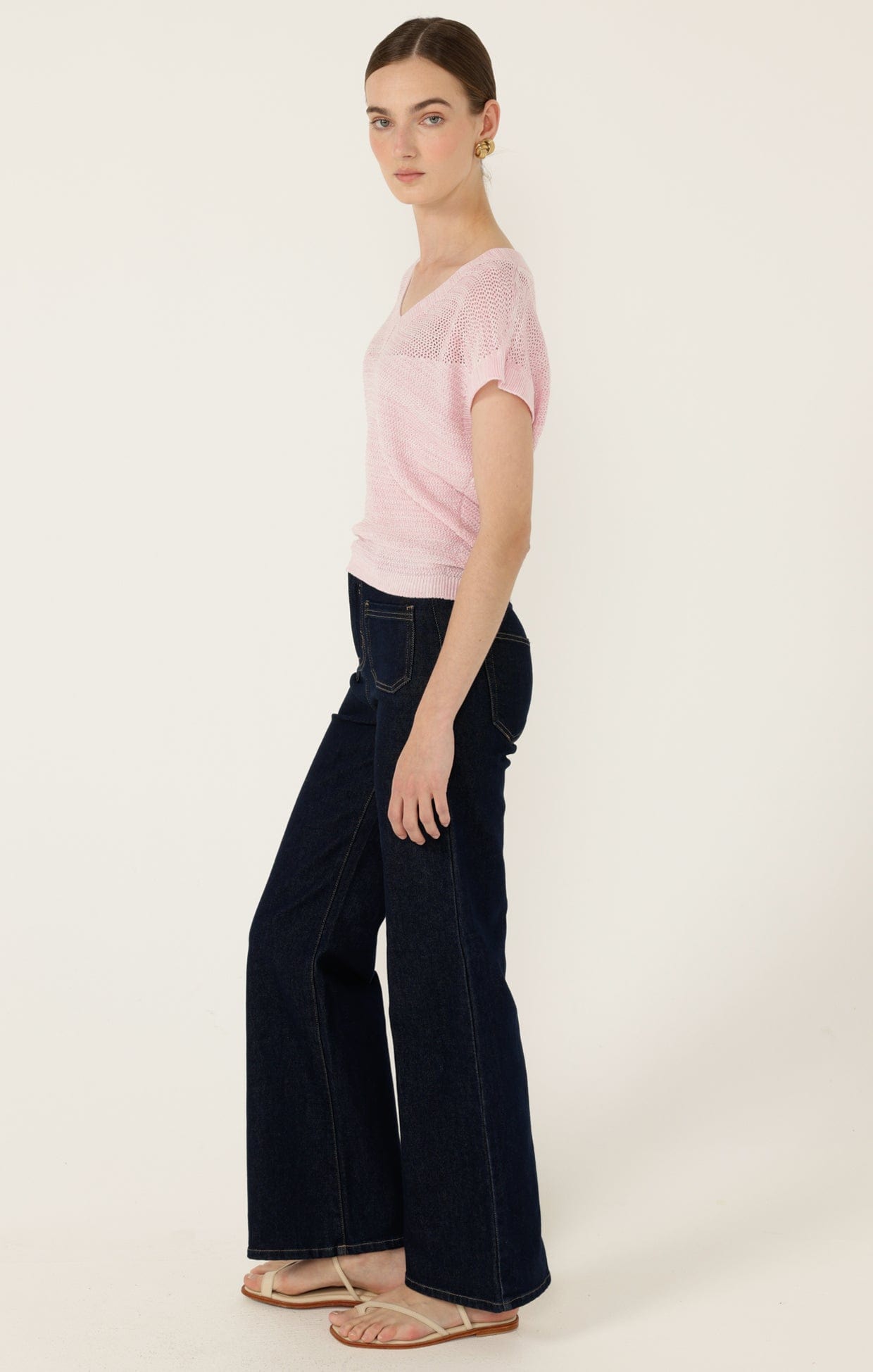 Knitwear V NECK MESH KNIT TOP IN WILD ROSE