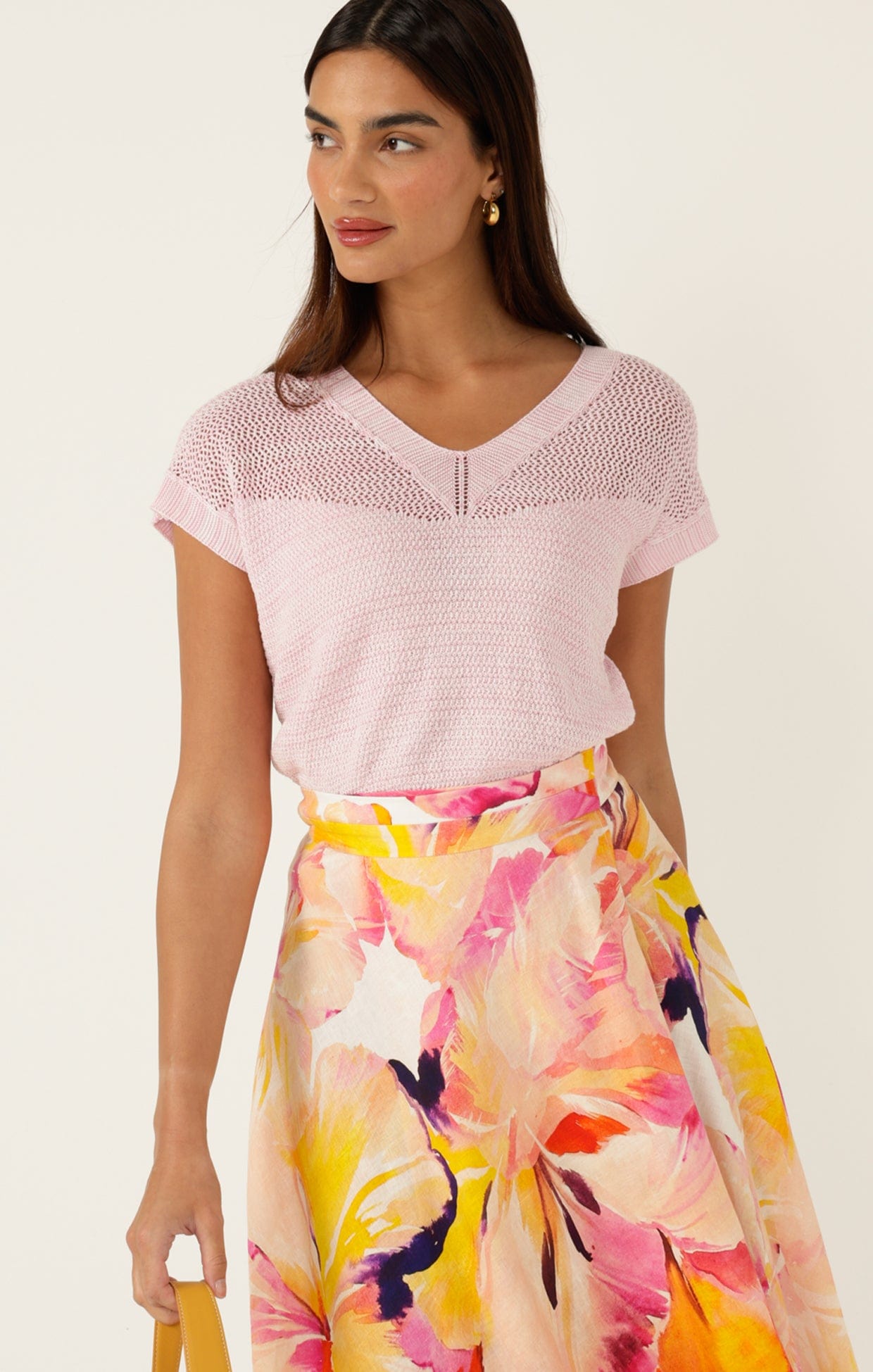 Knitwear V NECK MESH KNIT TOP IN WILD ROSE