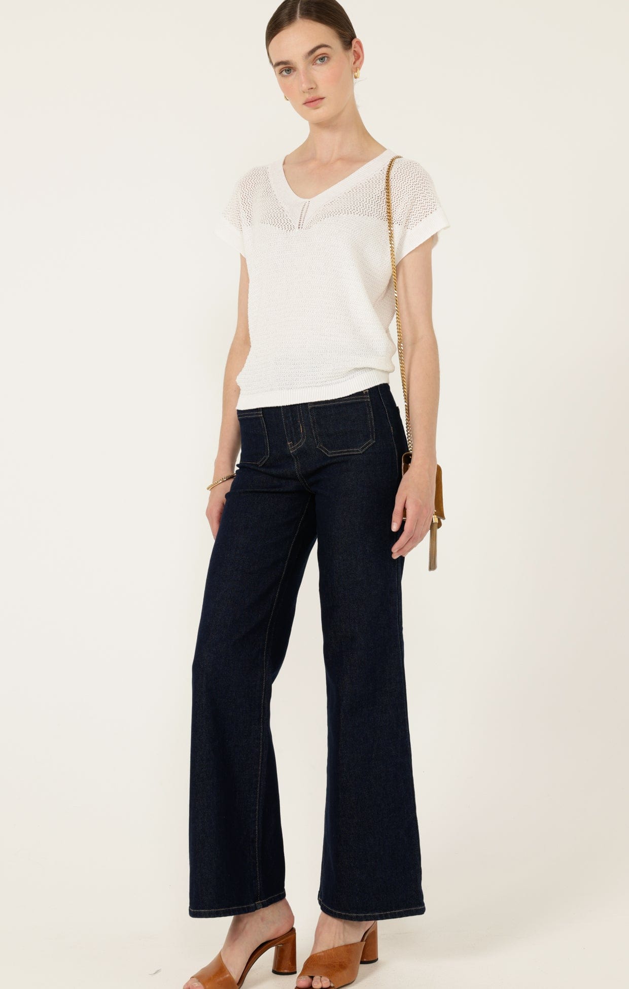 Knitwear V NECK MESH KNIT TOP IN ICE WATER