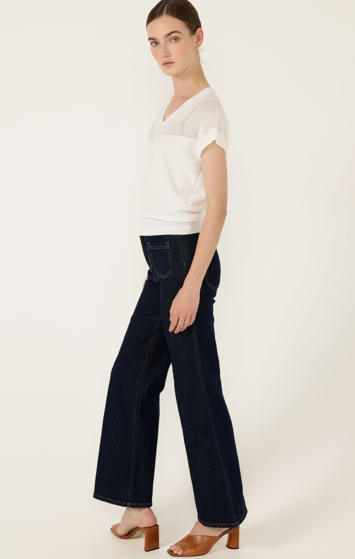 Knitwear V NECK MESH KNIT TOP IN ICE WATER