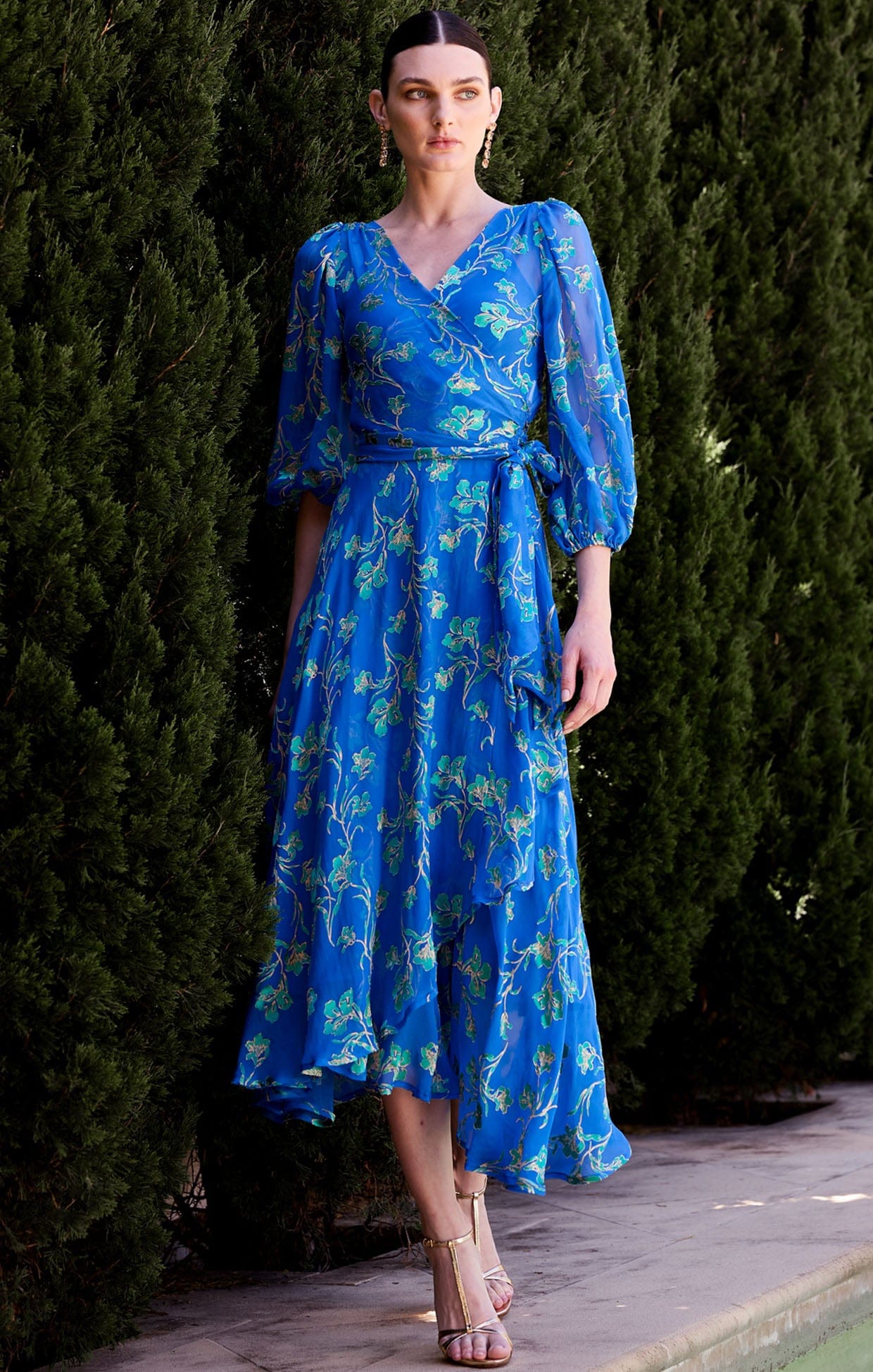 Water Lily Silk Rayon Wrap Dress in Blue Green – SACHA DRAKE