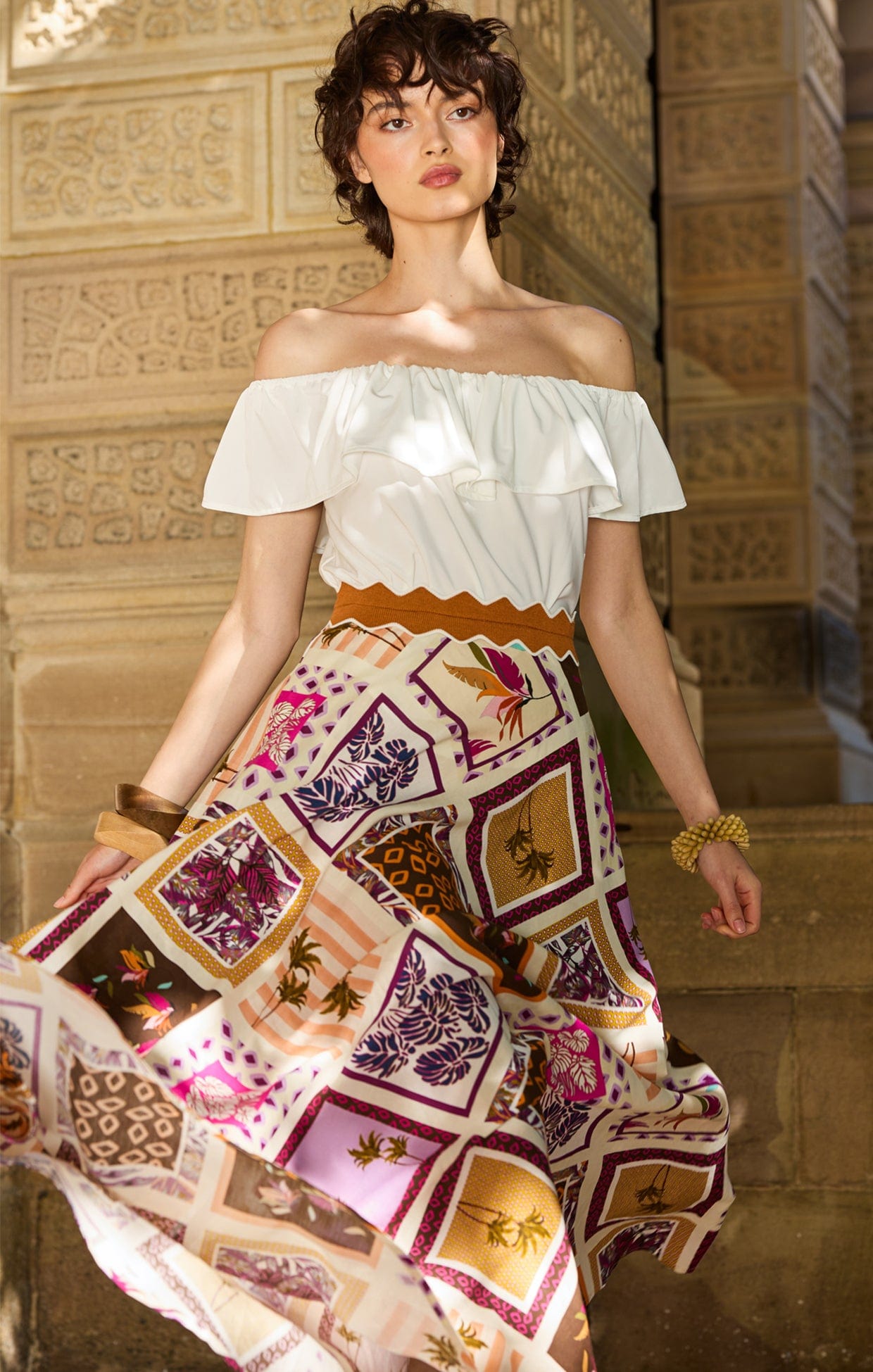 Tops Multi Occasion OFF SHOULDER FRILL TOP IN IVORY