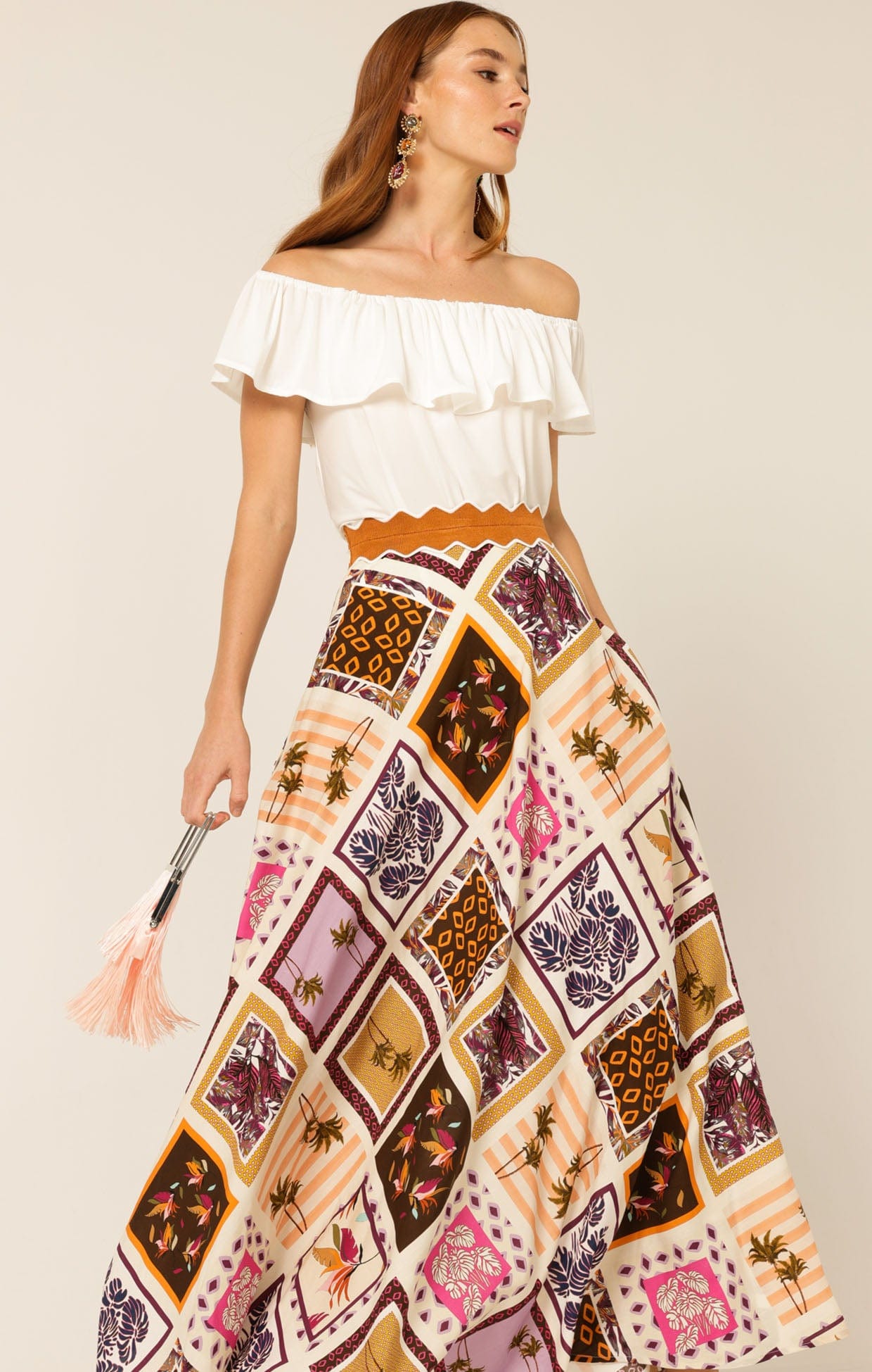 Tops Multi Occasion OFF SHOULDER FRILL TOP IN IVORY