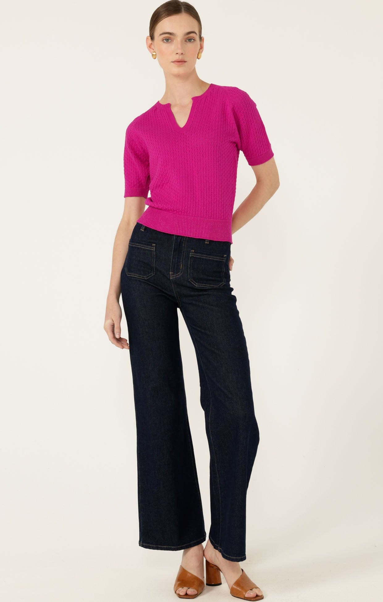 Knitwear HENLEY KNIT TOP IN FUCHSIA