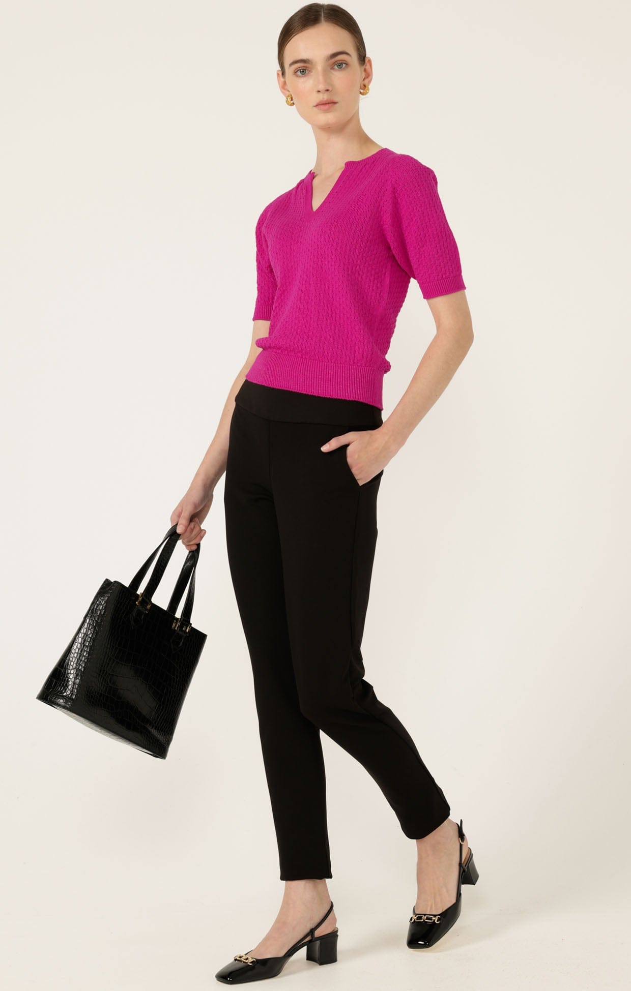Knitwear HENLEY KNIT TOP IN FUCHSIA