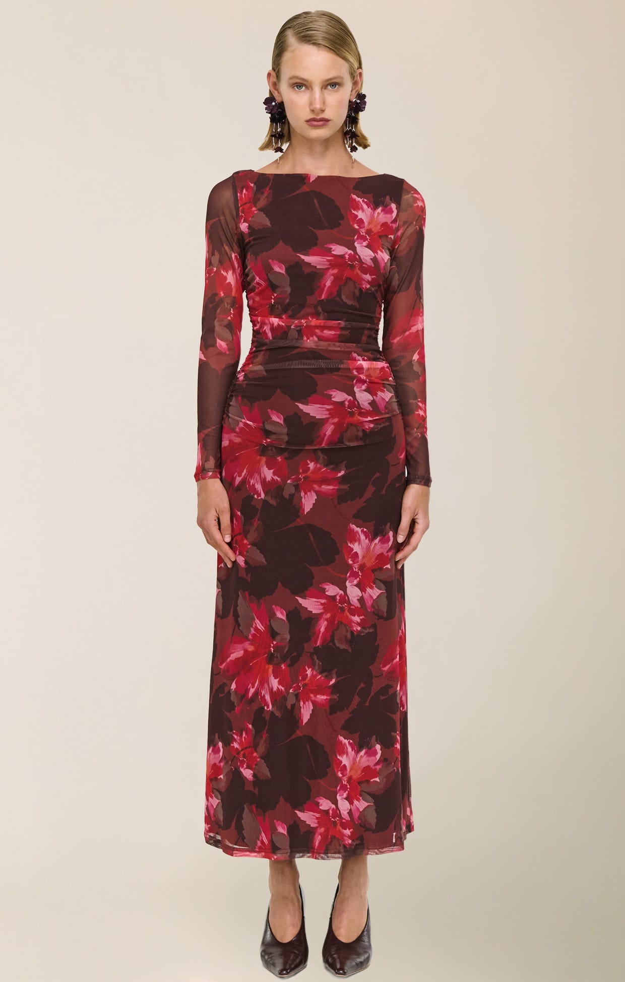 Dresses AMYRA MESH DRESS IN BORDEAUX GARDEN