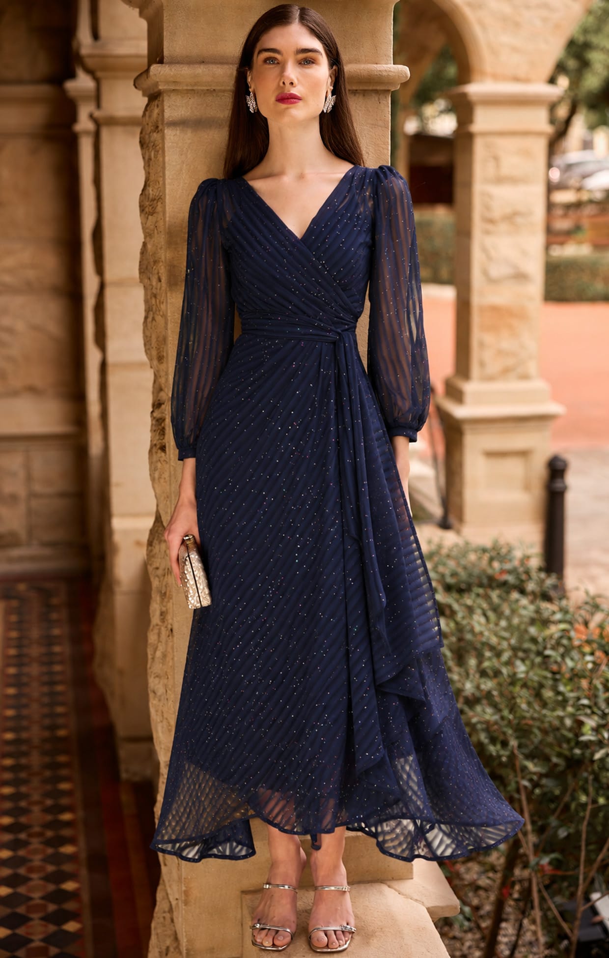 Sierra Chiffon Events Dress in Navy Sparkle