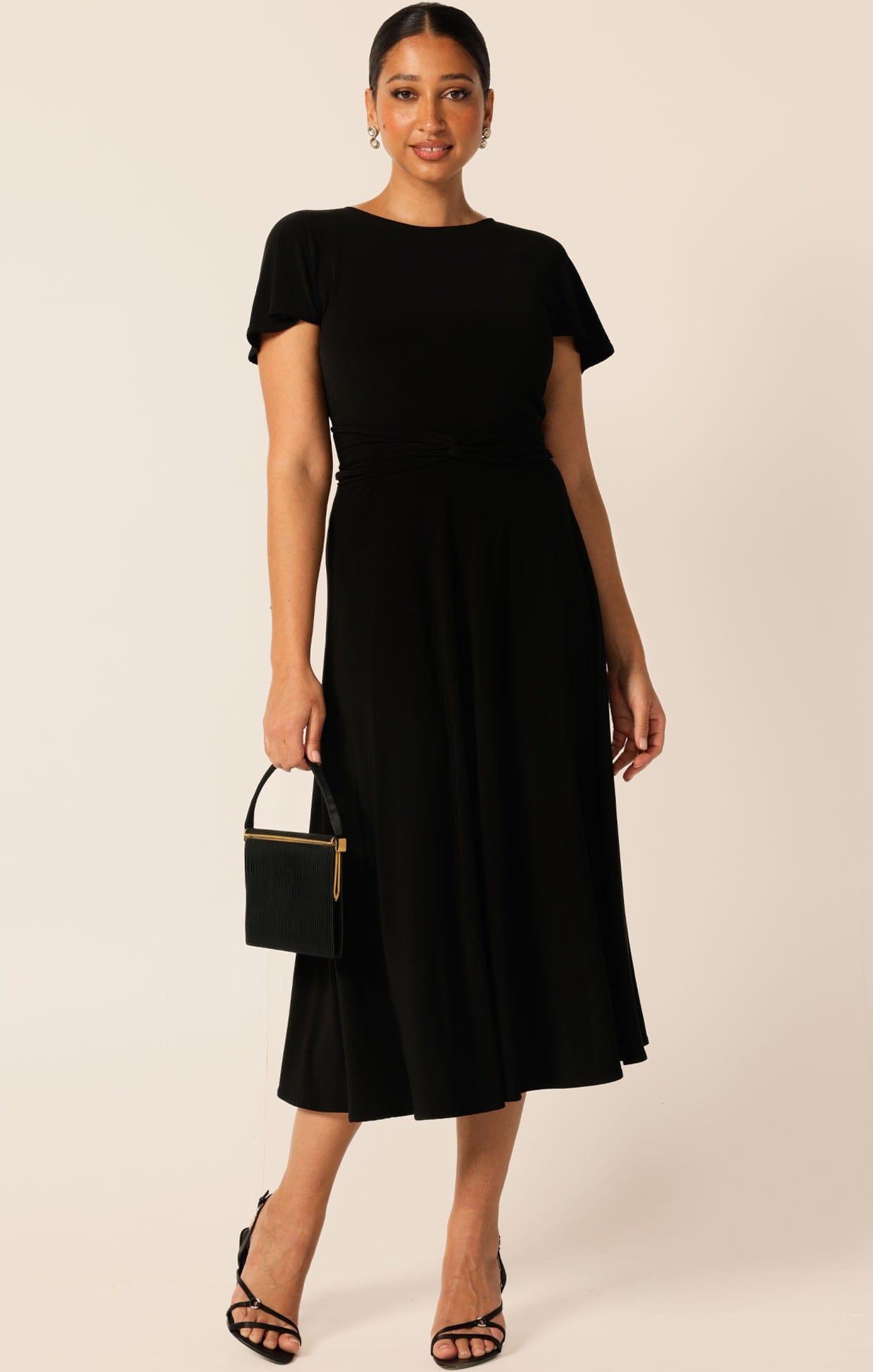 Flute Sleeve Reverse Wrap Dress in Black