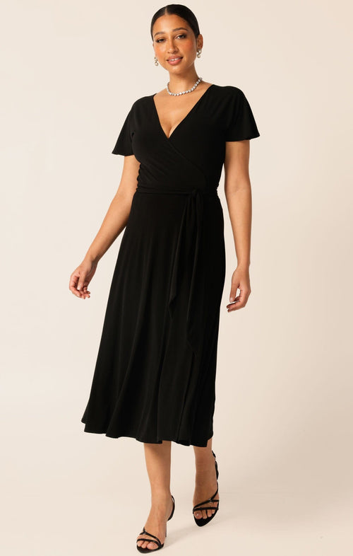 Dresses FLUTE SLEEVE REVERSE WRAP IN BLACK