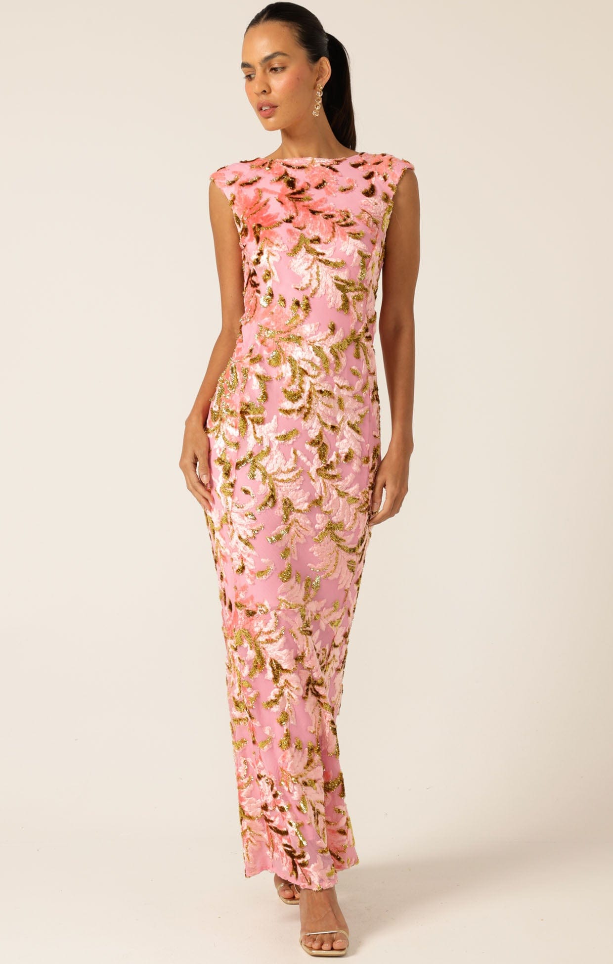 Heavenly Heights Long Evening Maxi Dress | Boat-neck Front Dress