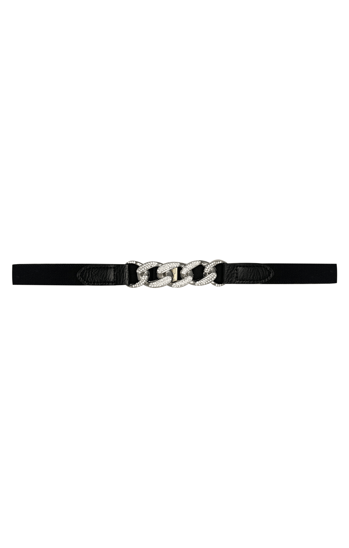 Belts OS / BLACK JEWELLED CHAIN LINK STRETCH BELT IN SILVER AND BLACK