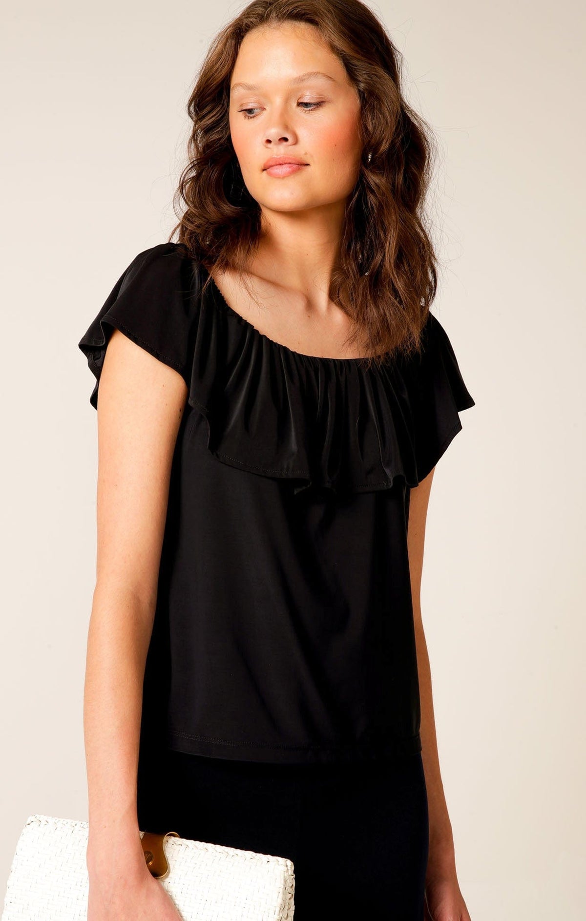 Tops Multi Occasion OFF SHOULDER FRILL TOP IN BLACK