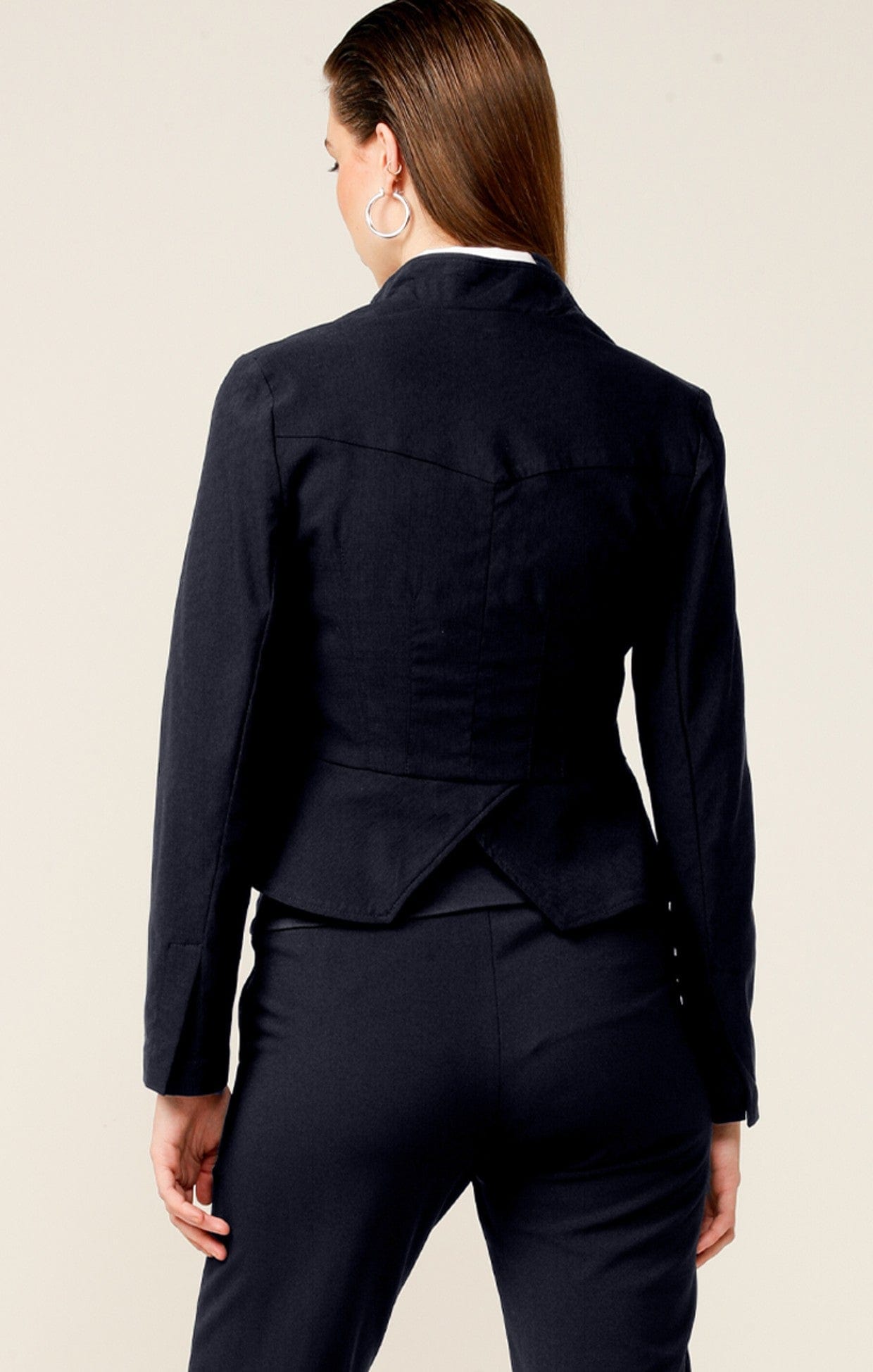 Jackets Multi Occasion FRONT ZIP PEPLUM JACKET IN NAVY