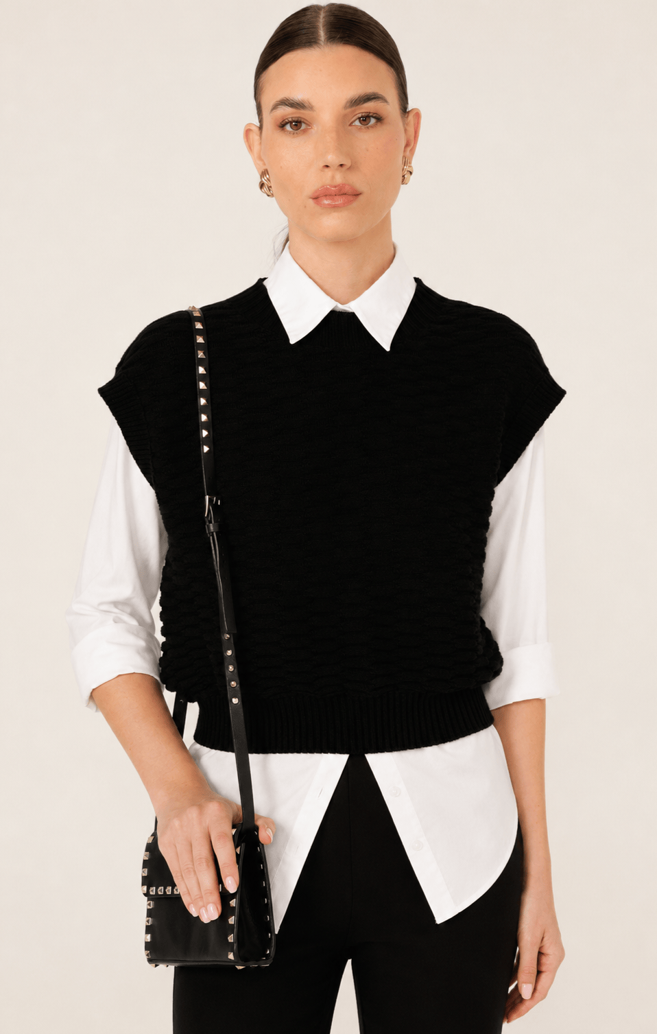 BUBBLE KNIT TOP IN BLACK