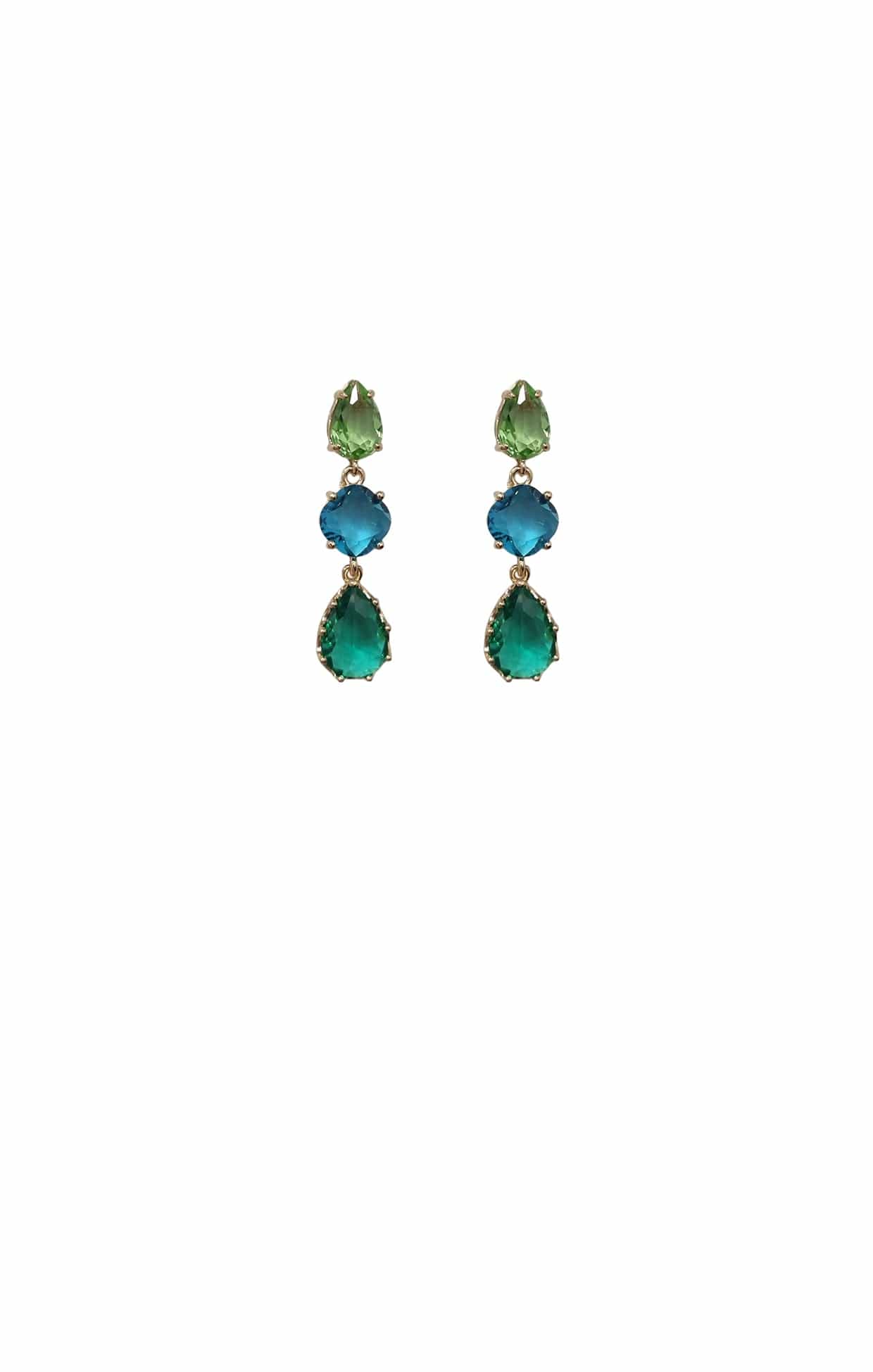 Earrings OS / AQUA MULTI ELOWEN TRI DROP EARRINGS IN AQUA MULTI