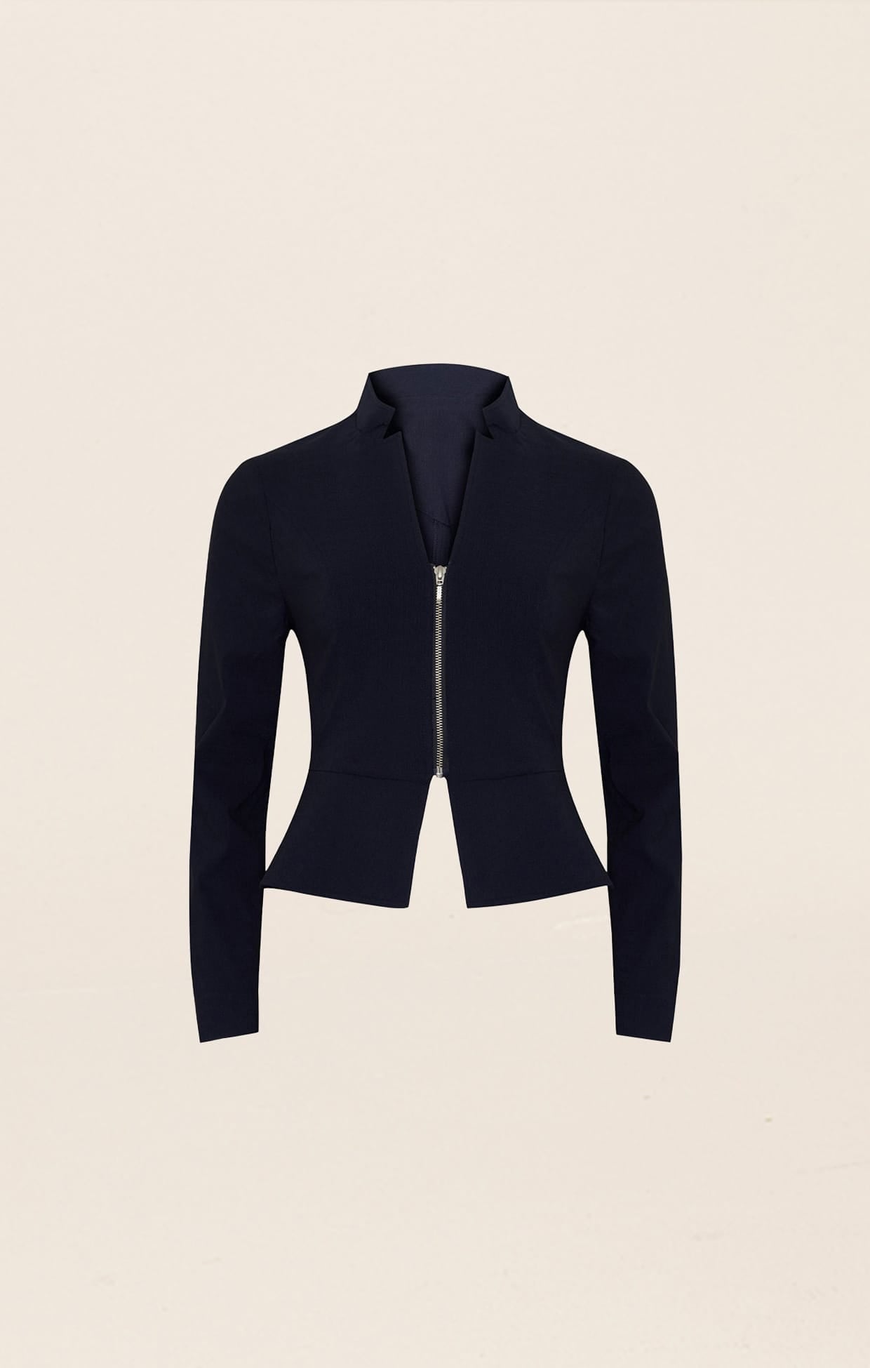 Jackets Multi Occasion FRONT ZIP PEPLUM JACKET IN NAVY