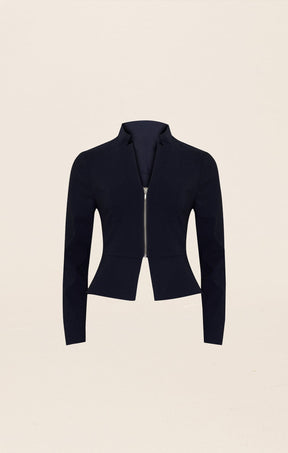 Jackets Multi Occasion FRONT ZIP PEPLUM JACKET IN NAVY