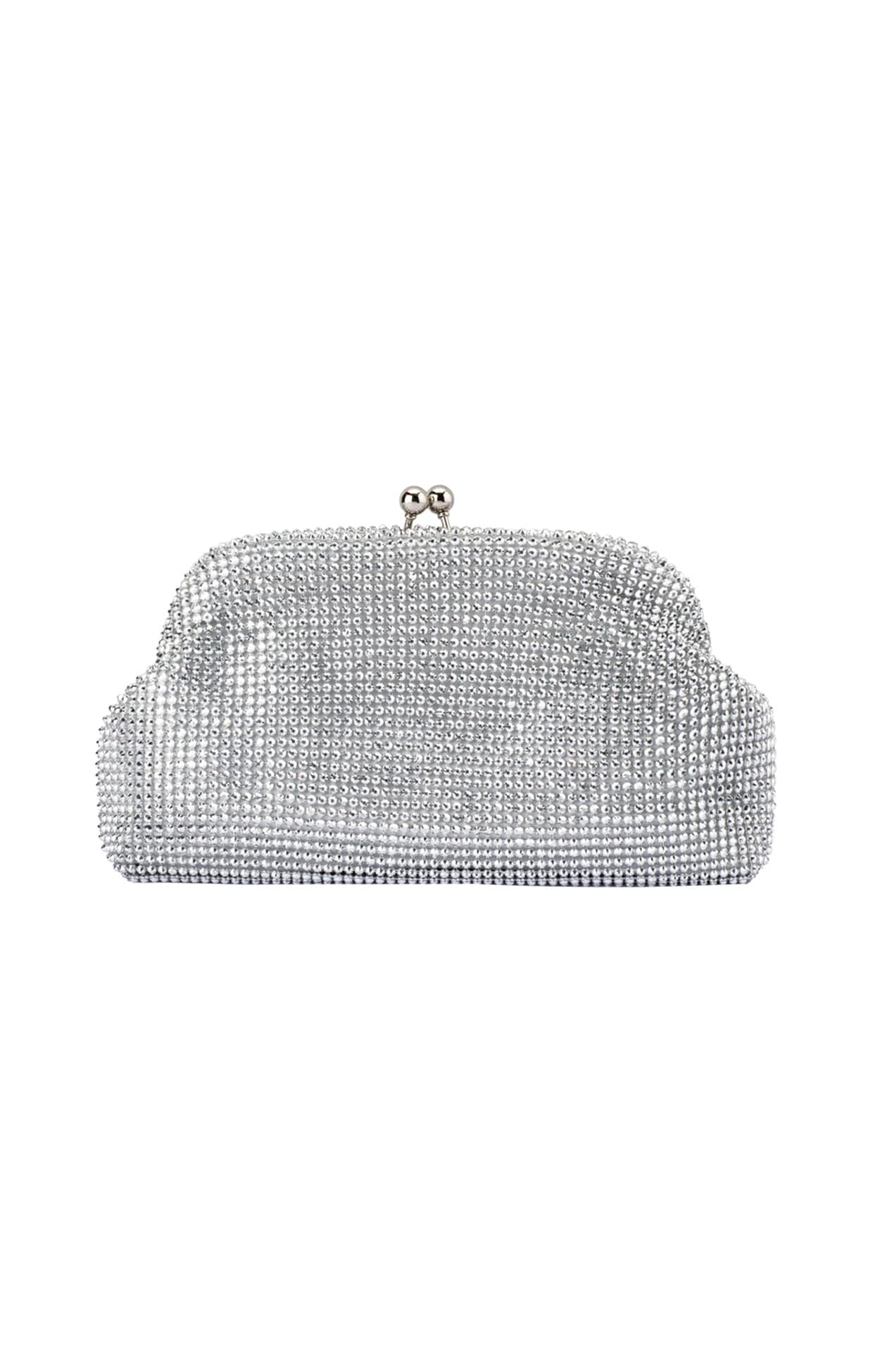 Bags OS / SILVER ELA CRYSTAL MESH CLUTCH BAG IN SILVER