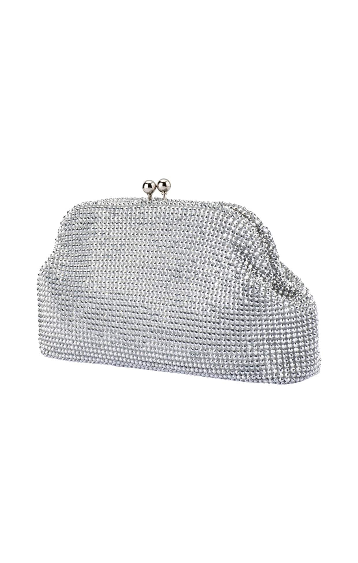Bags OS / SILVER ELA CRYSTAL MESH CLUTCH BAG IN SILVER
