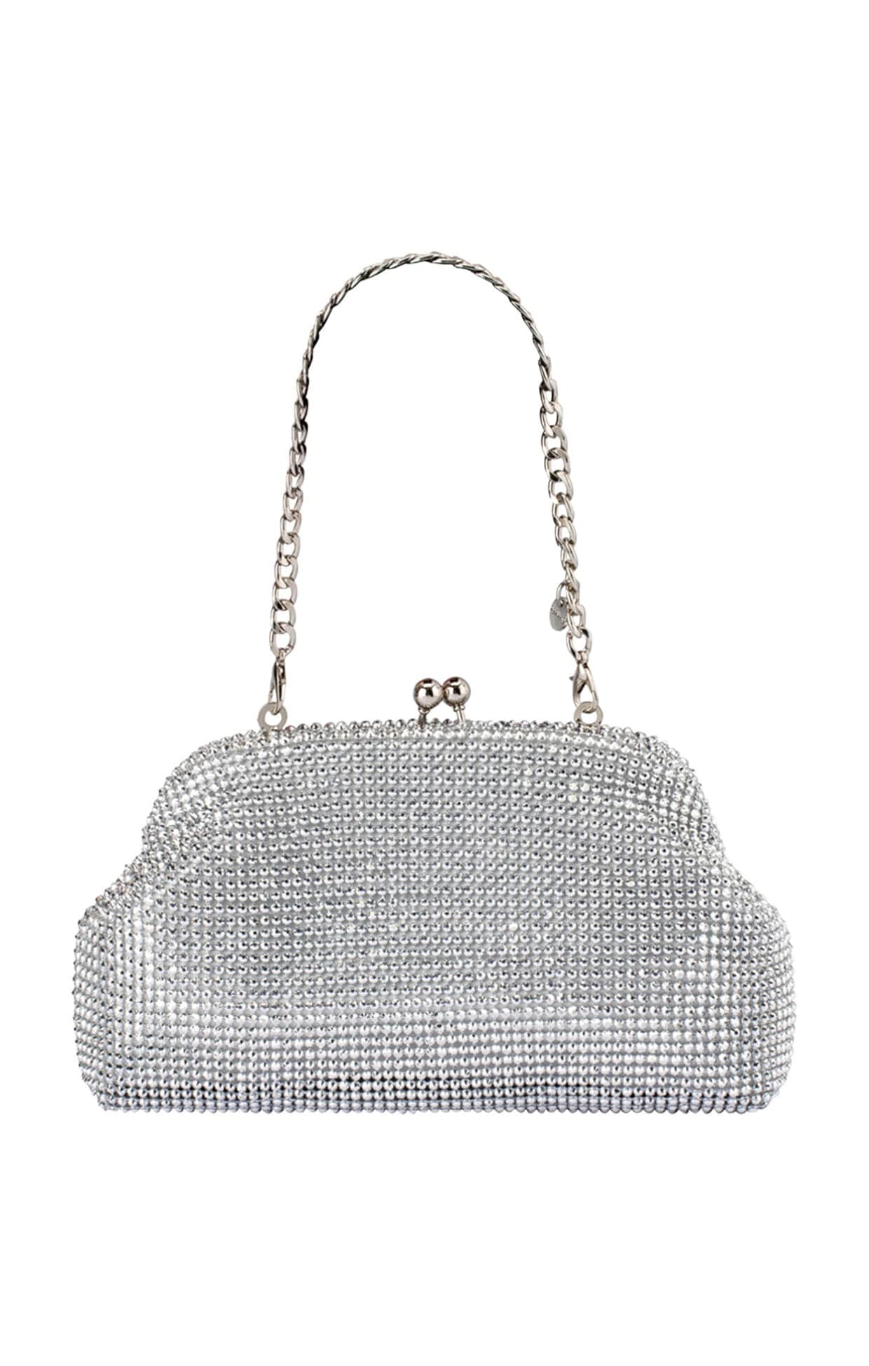 Bags OS / SILVER ELA CRYSTAL MESH CLUTCH BAG IN SILVER