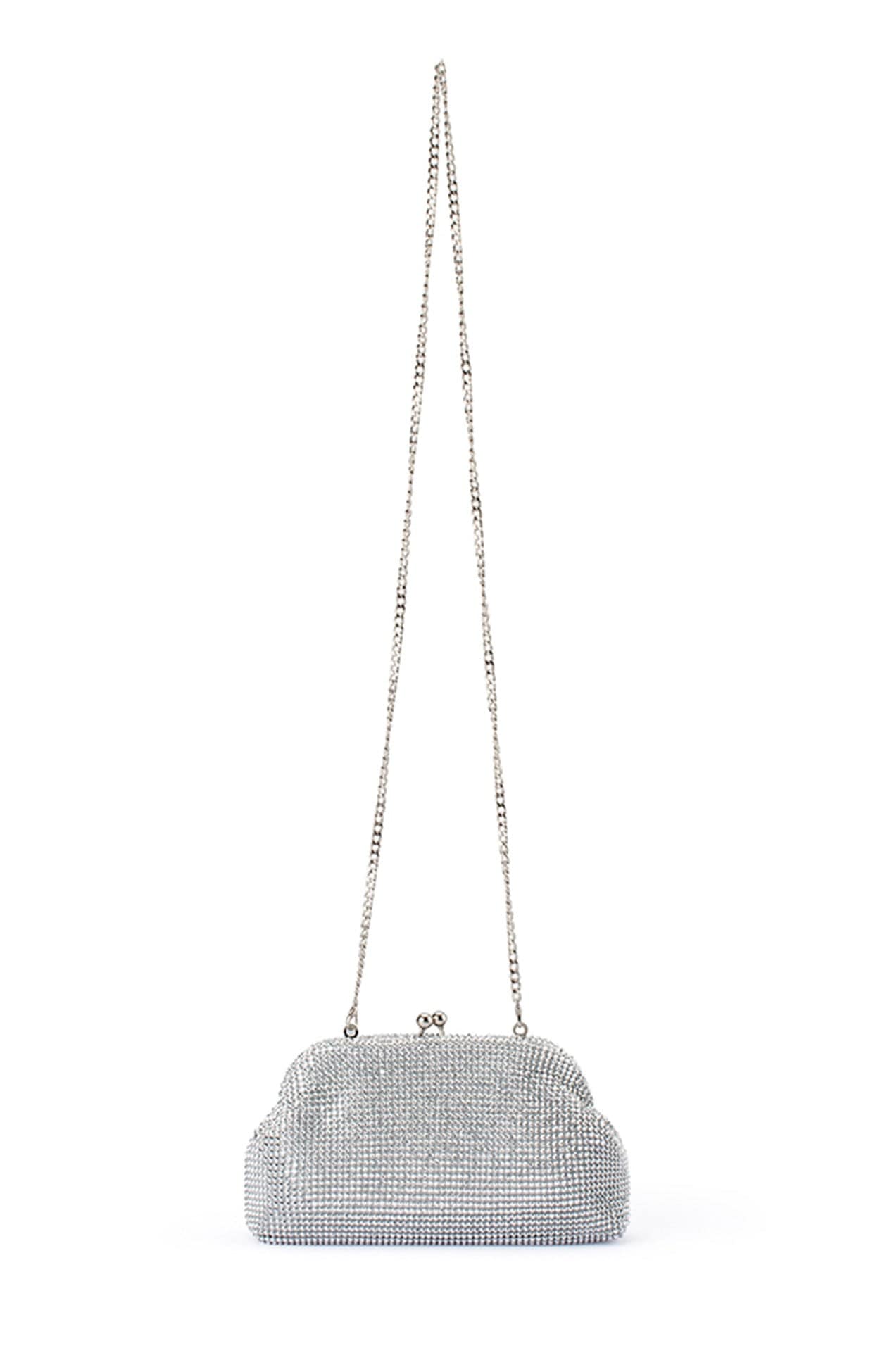 Bags OS / SILVER ELA CRYSTAL MESH CLUTCH BAG IN SILVER
