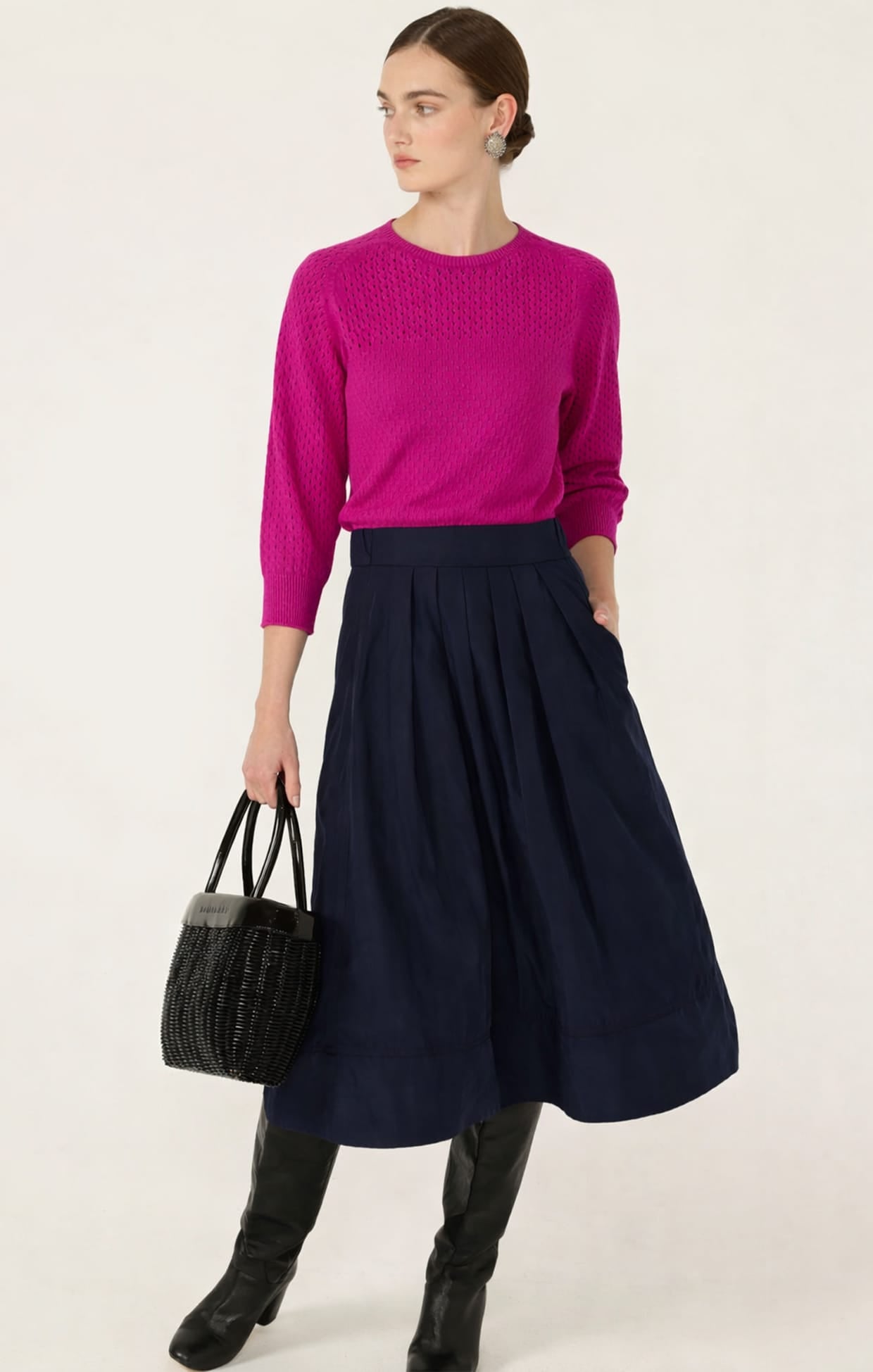 Skirts Multi Occasion PLEATED A-LINE SKIRT IN NAVY